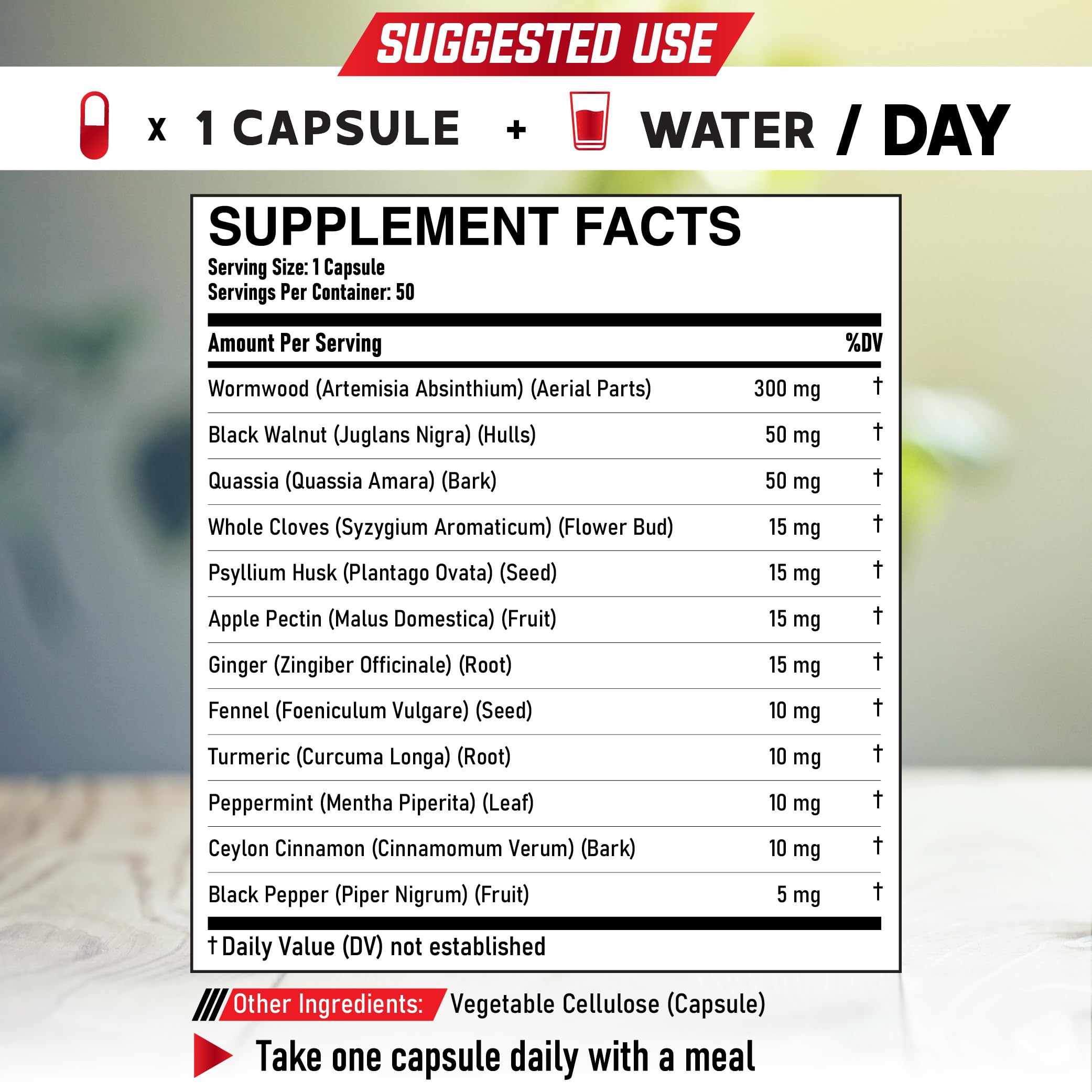 DEDICAD Wormwood Supplement bottle side view showing capsule count