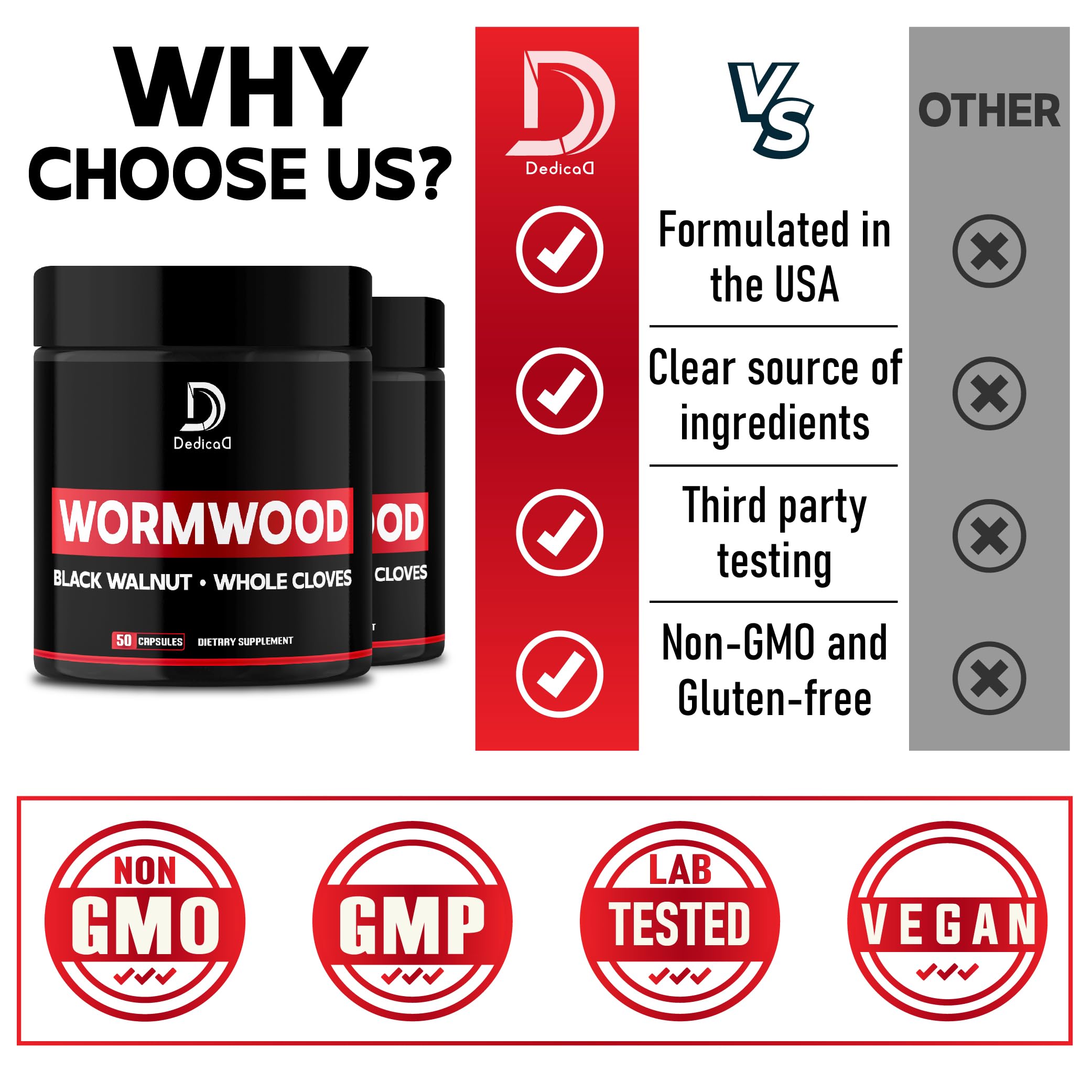 DEDICAD Wormwood Supplement displayed with fresh herbs