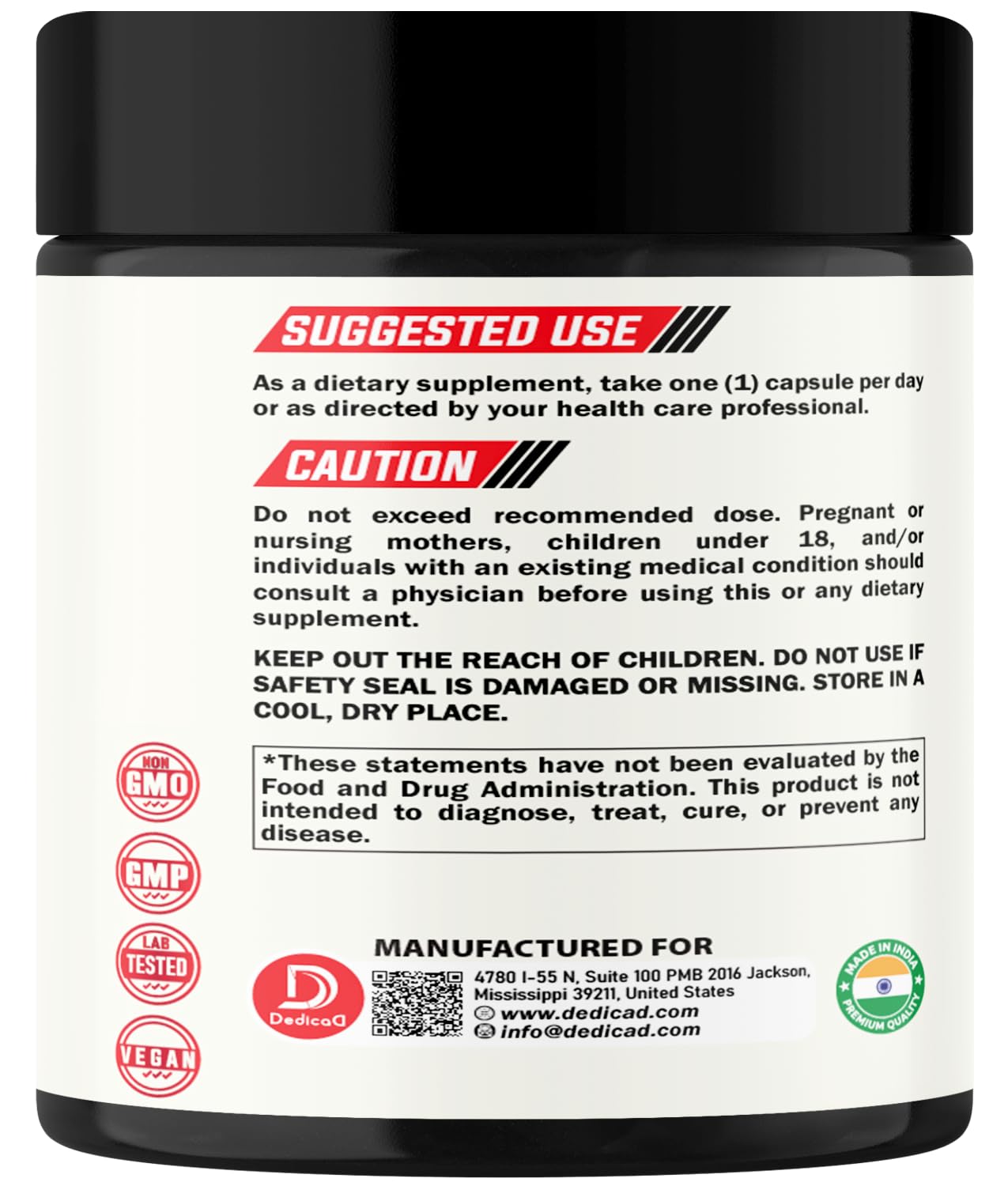 DEDICAD Wormwood Supplement packaging dimensions and details