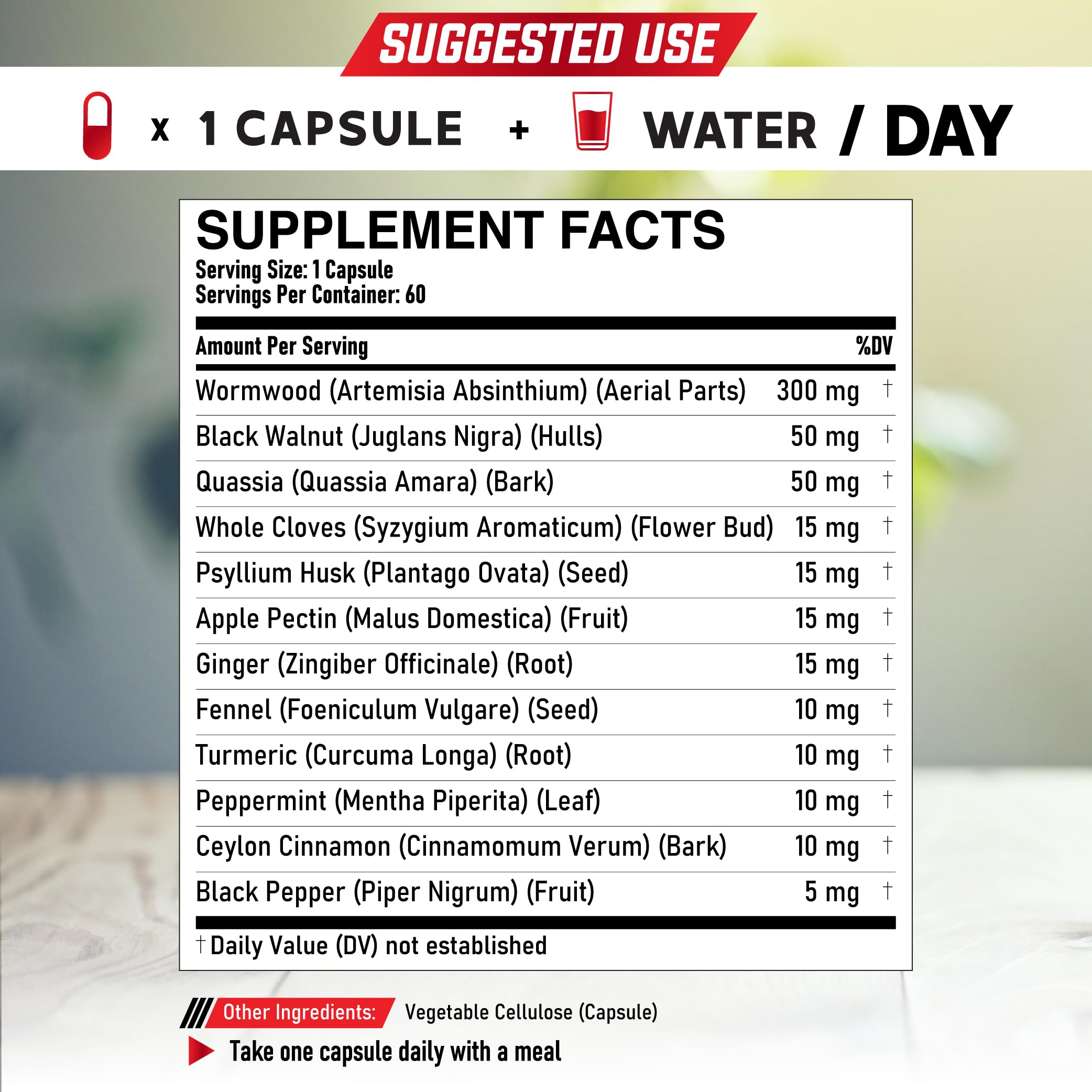 DEDICAD Wormwood Supplement side view showing capsule details