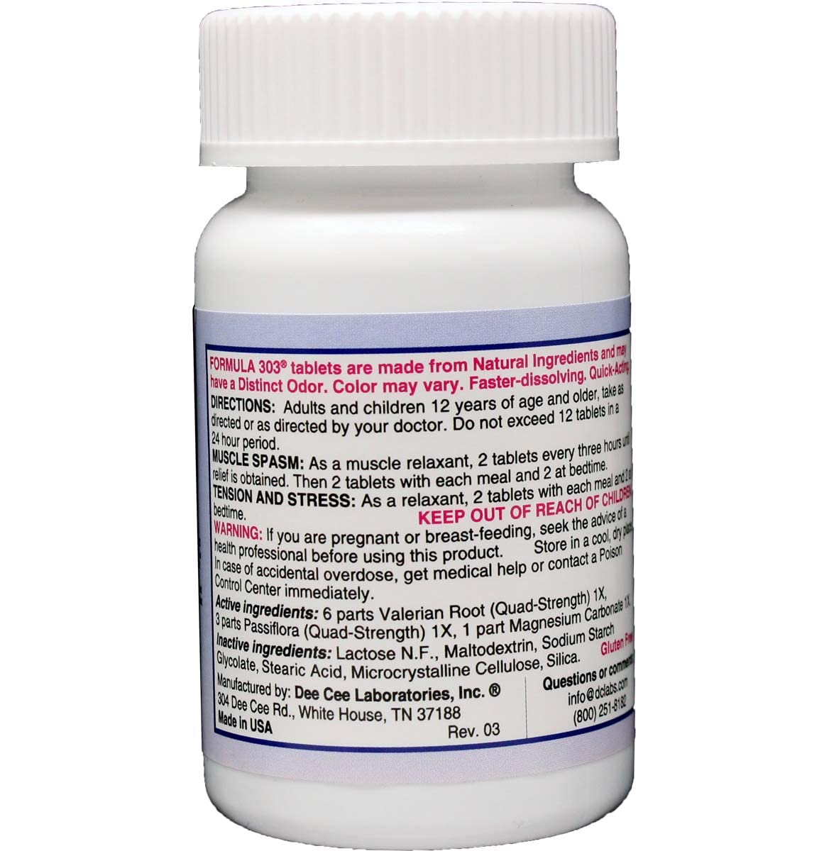Dee Cee Laboratories Formula 303 Natural daily wellness side view