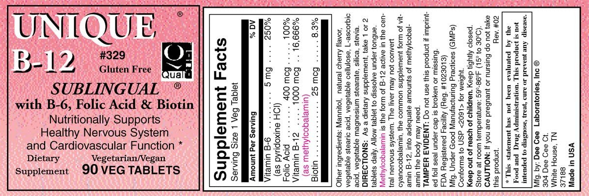 Dee Cee Laboratories Vitamin B12 supplement ingredients label
