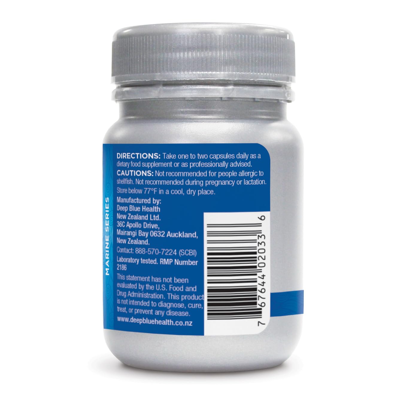 Deep Blue Health Green Lipped Mussel capsules bottle with label