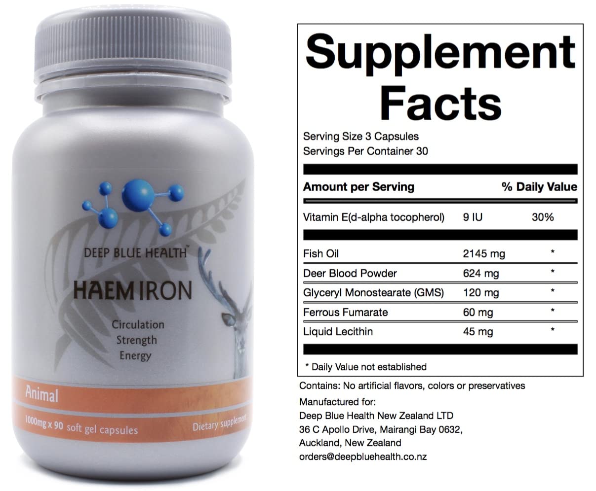 Deep Blue Health Haem Iron Supplement ingredients list