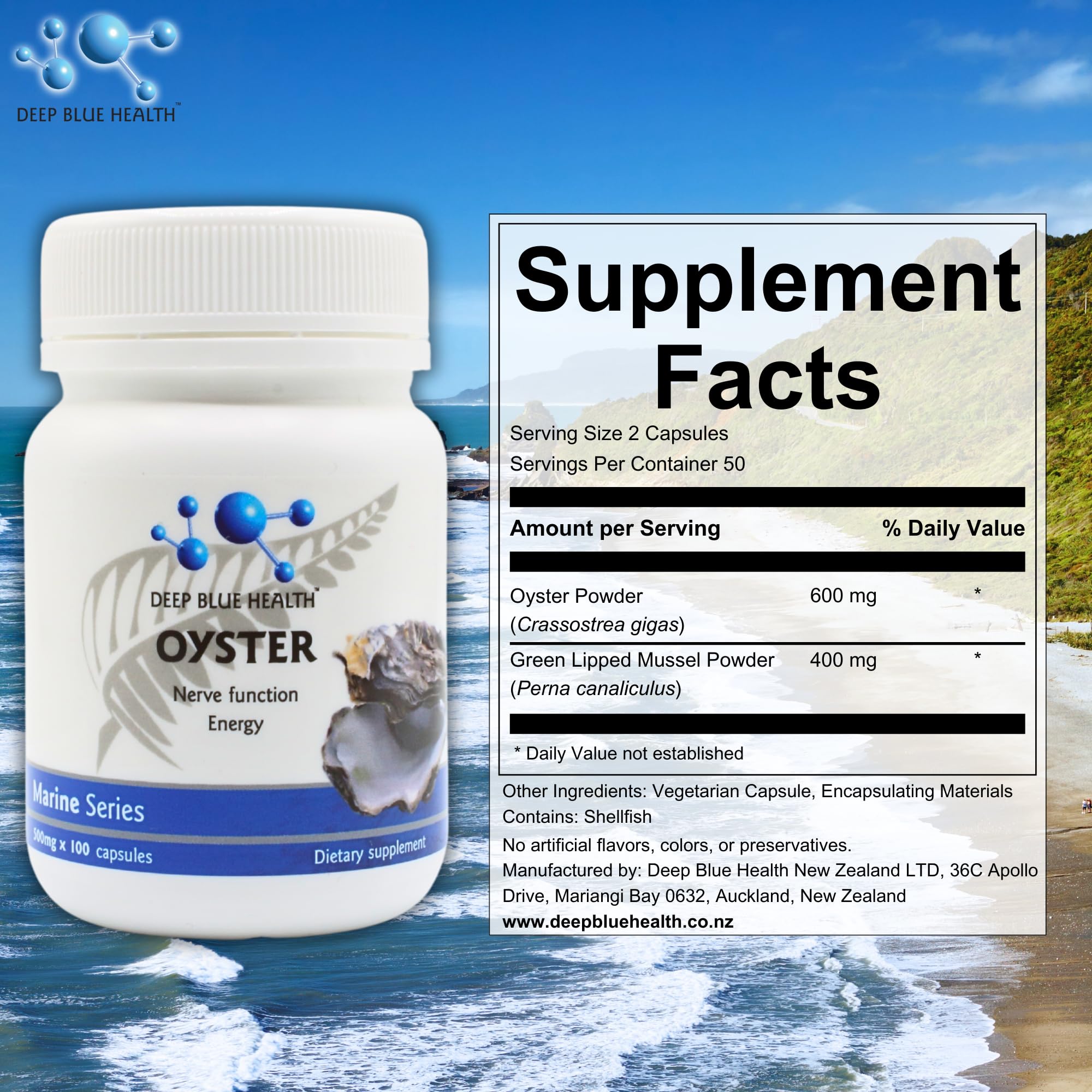 Deep Blue Health Oyster Capsules 300mg showing capsule size