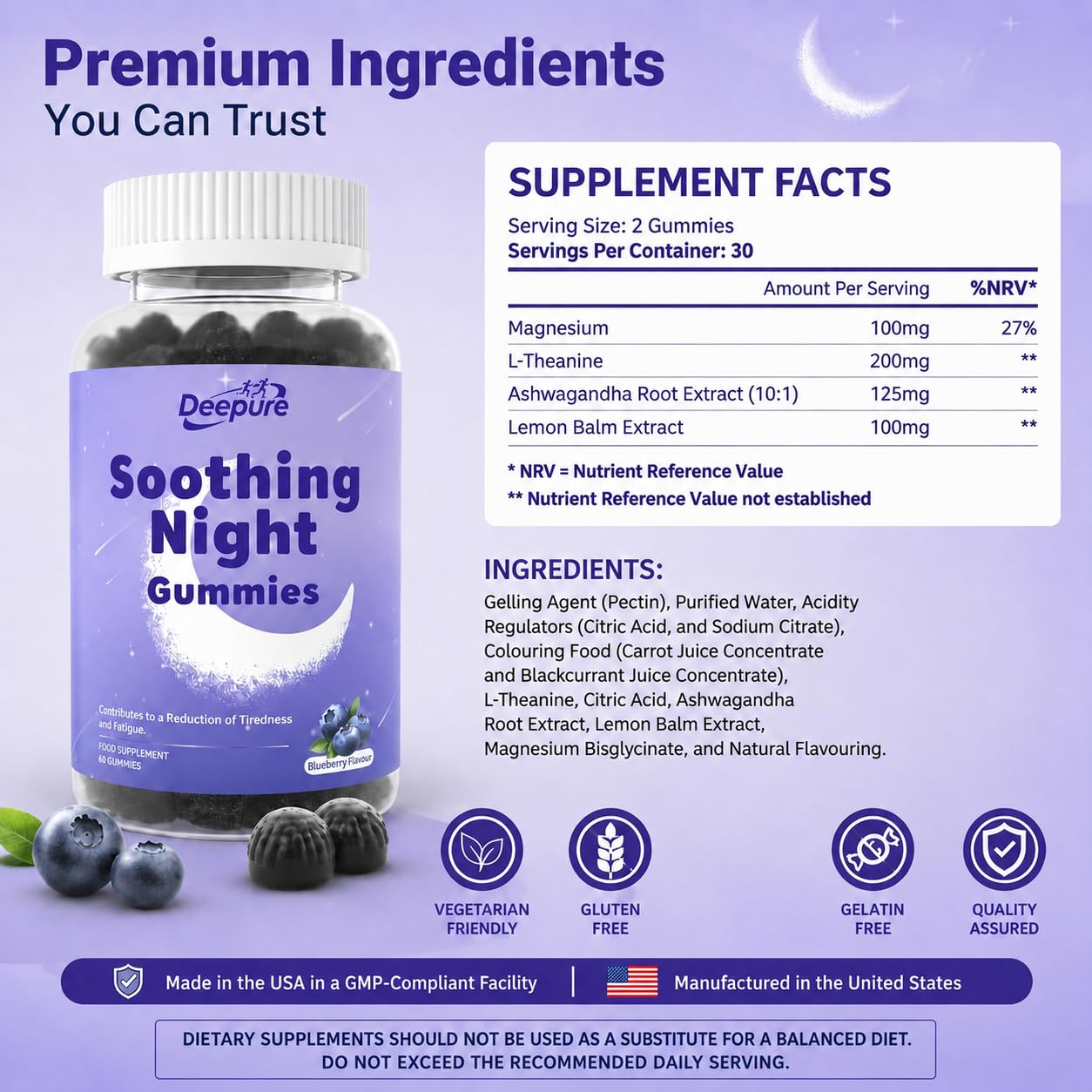 Deepure Sleep Gummies nutritional information