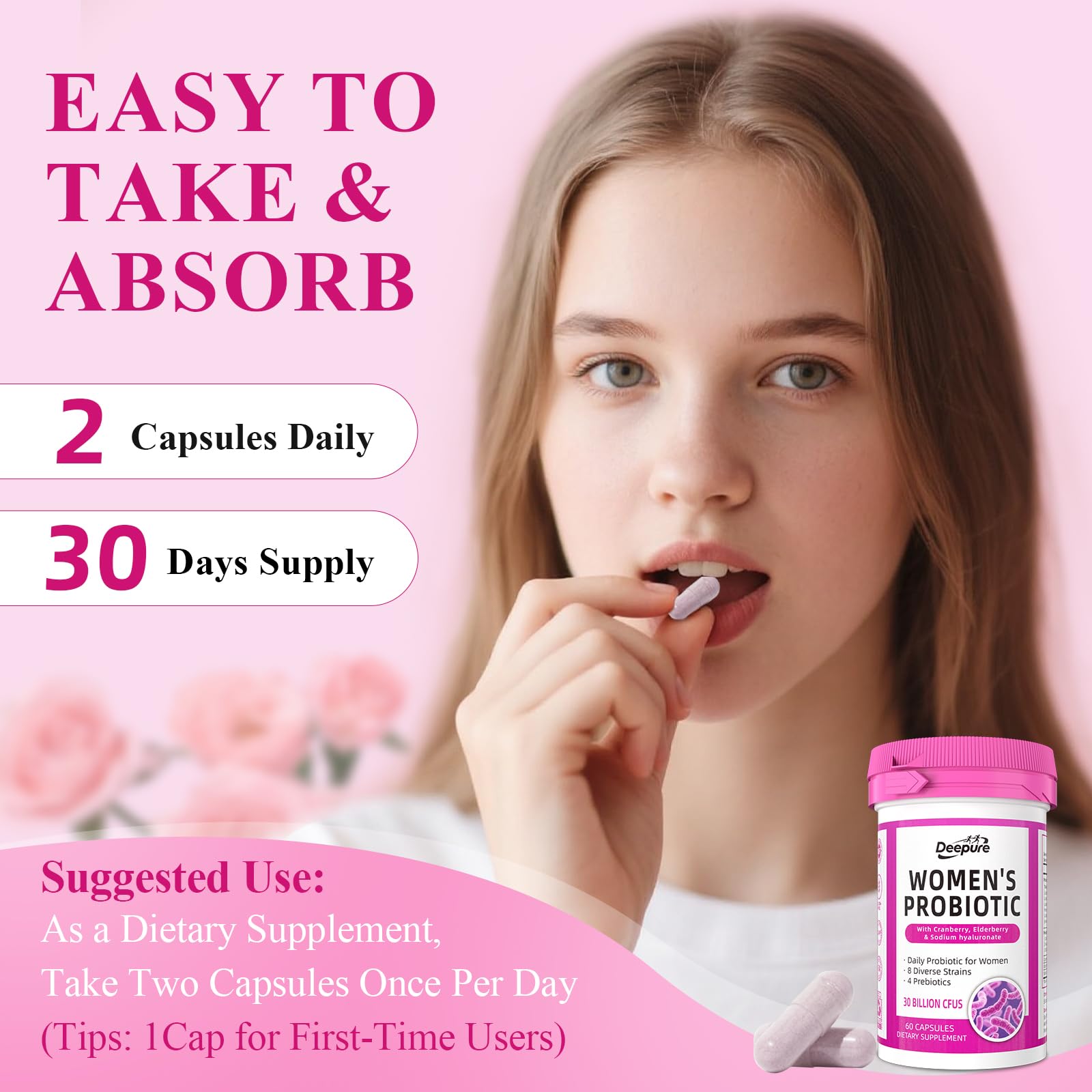 Deepure Women's Probiotic Capsules close-up of capsules