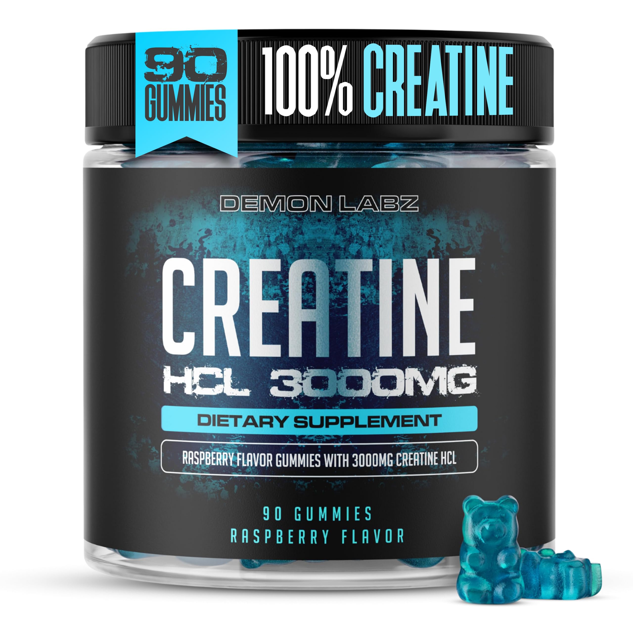 Demon Labz Creatine Gummy Bears 3000mg raspberry flavour front view