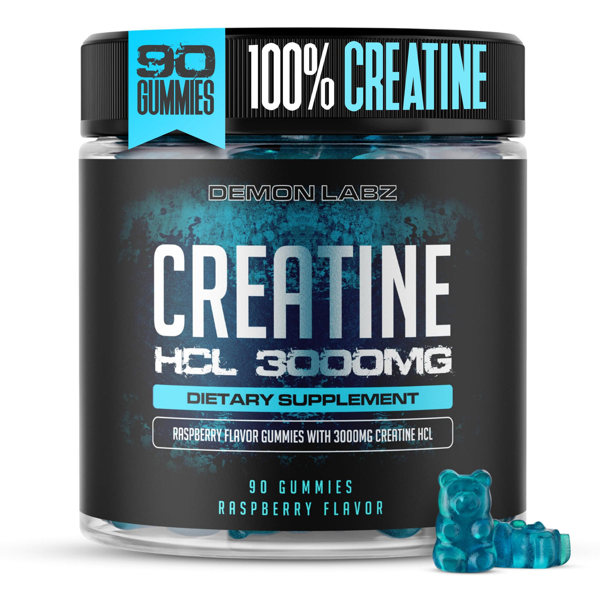 Demon Labz Creatine Gummy Bears 3000mg raspberry flavour front view