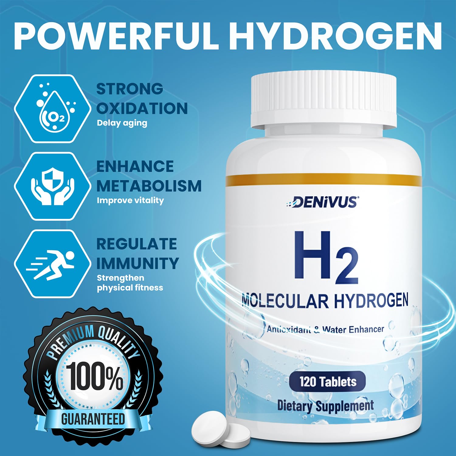 Denivus Hydrogen Water Tablets in a glass of water