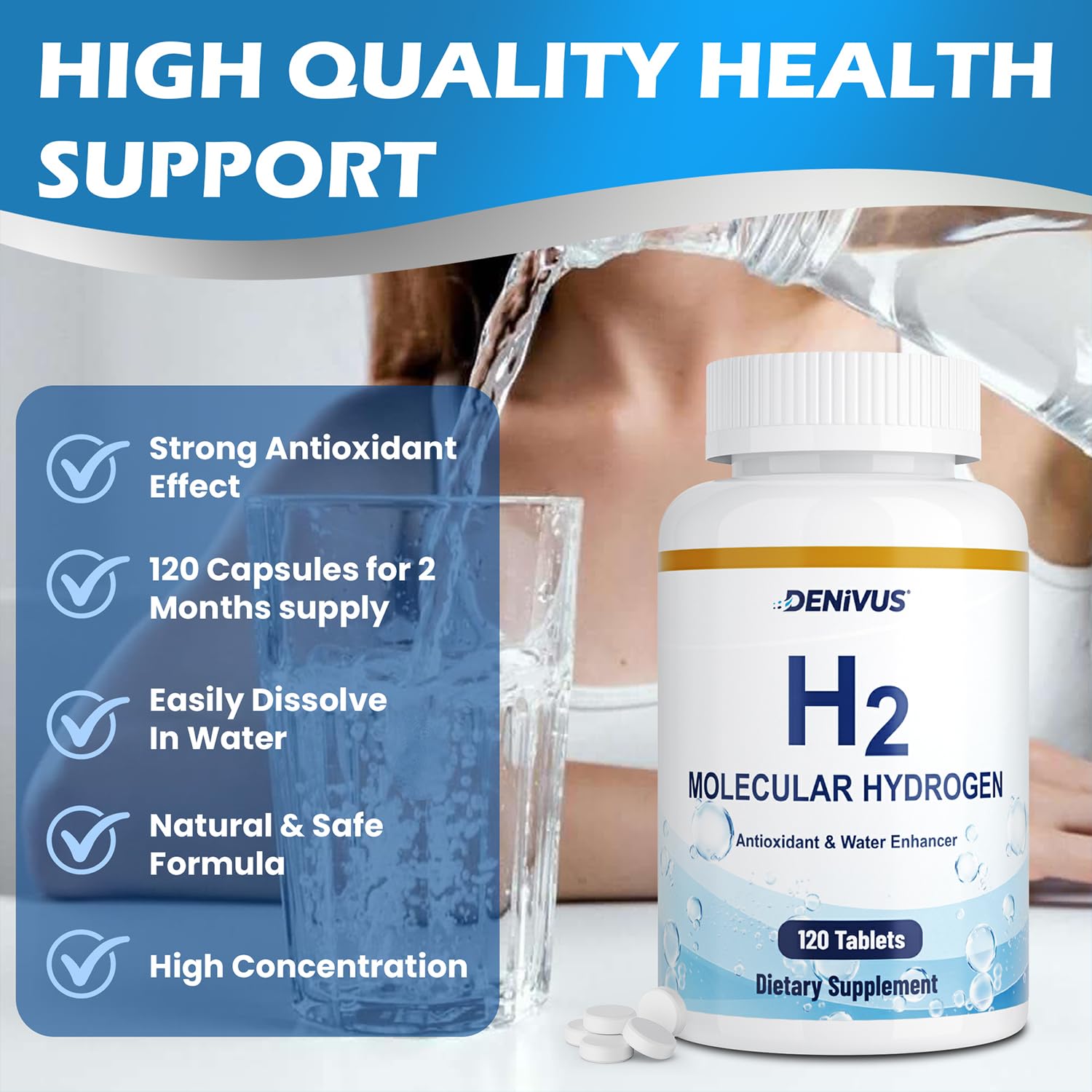 Denivus Hydrogen Water Tablets with Magnesium side view