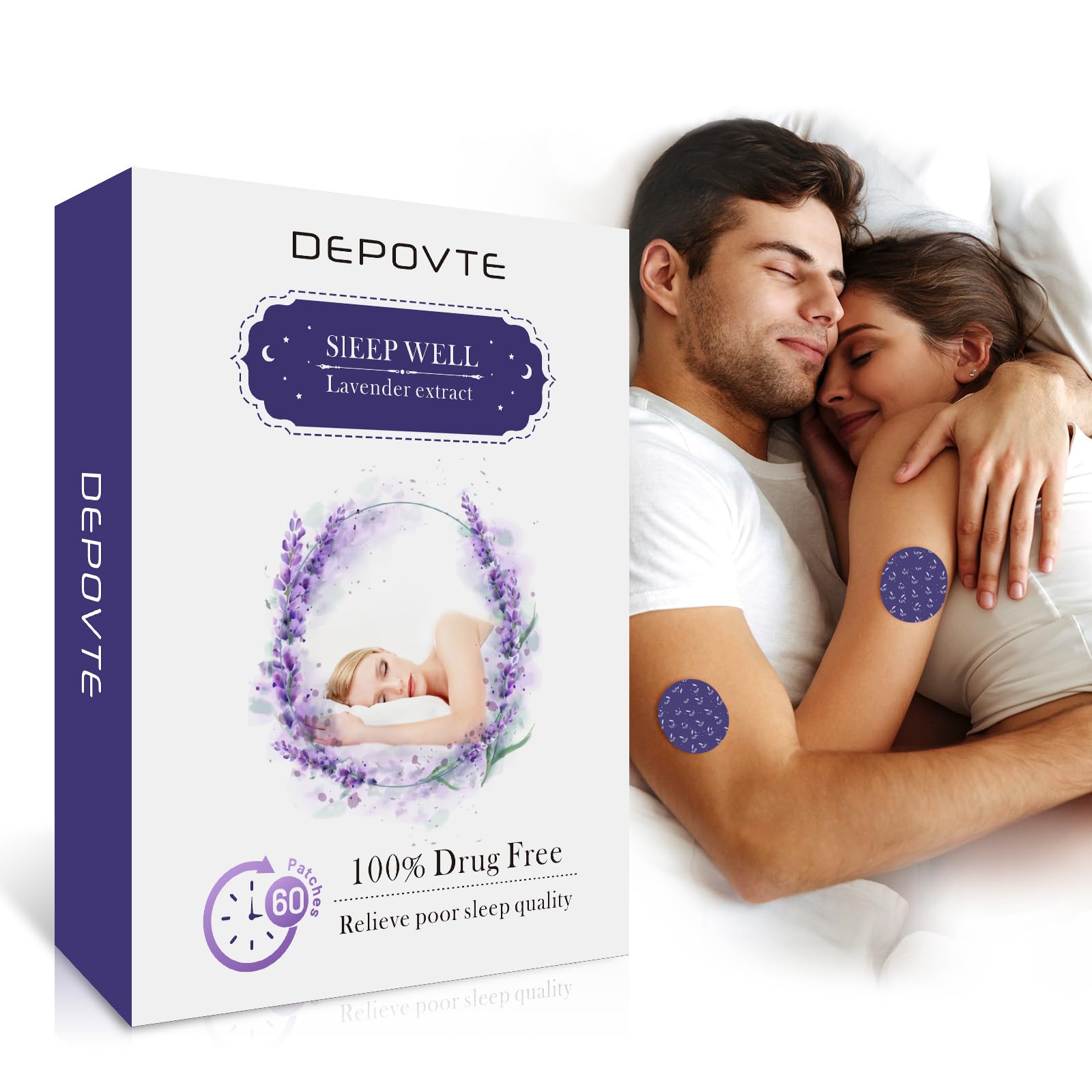DEPOVTE Sleep Patch front view with lavender and chamomile ingredients