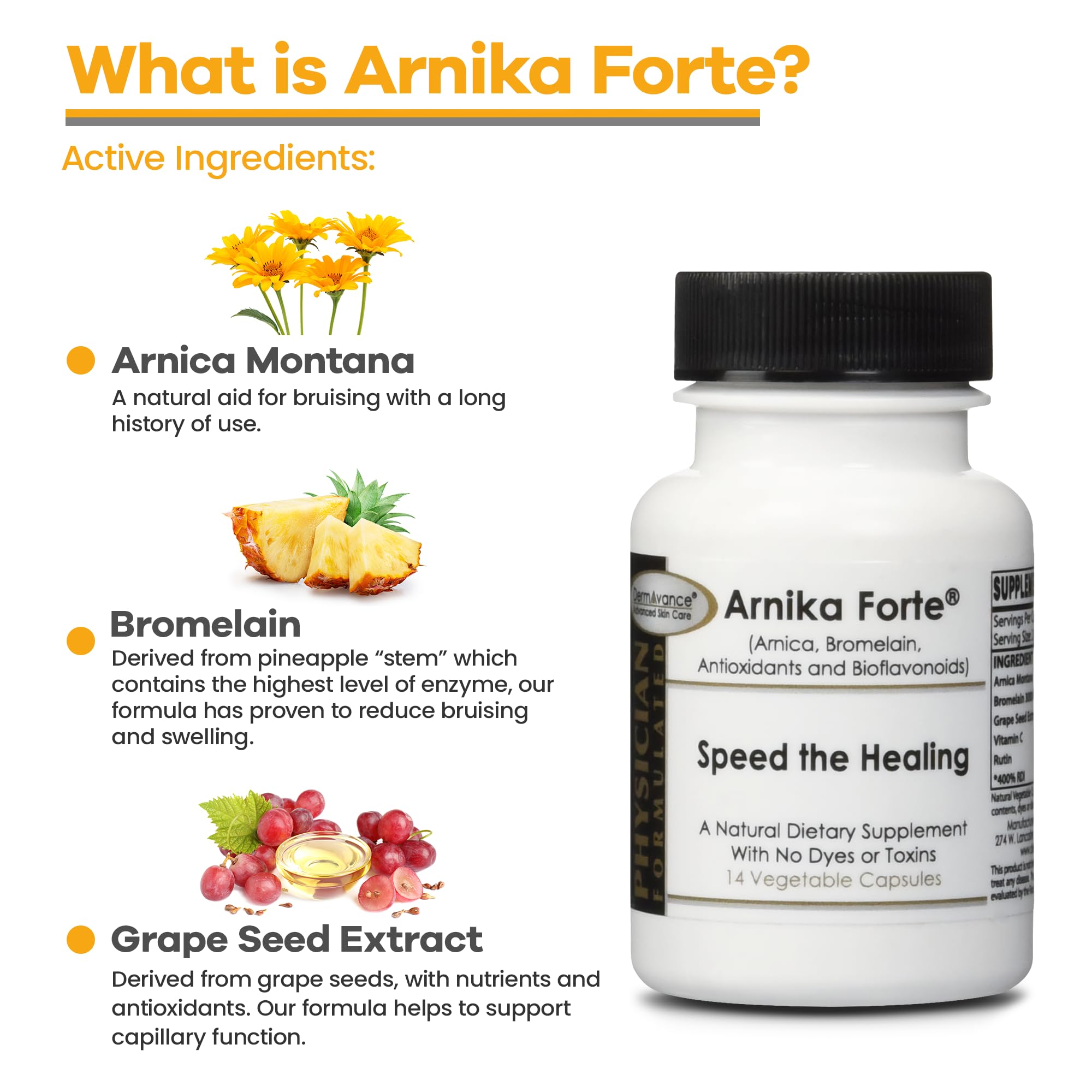 DermAvance Arnika Forte Capsules opened bottle with capsules