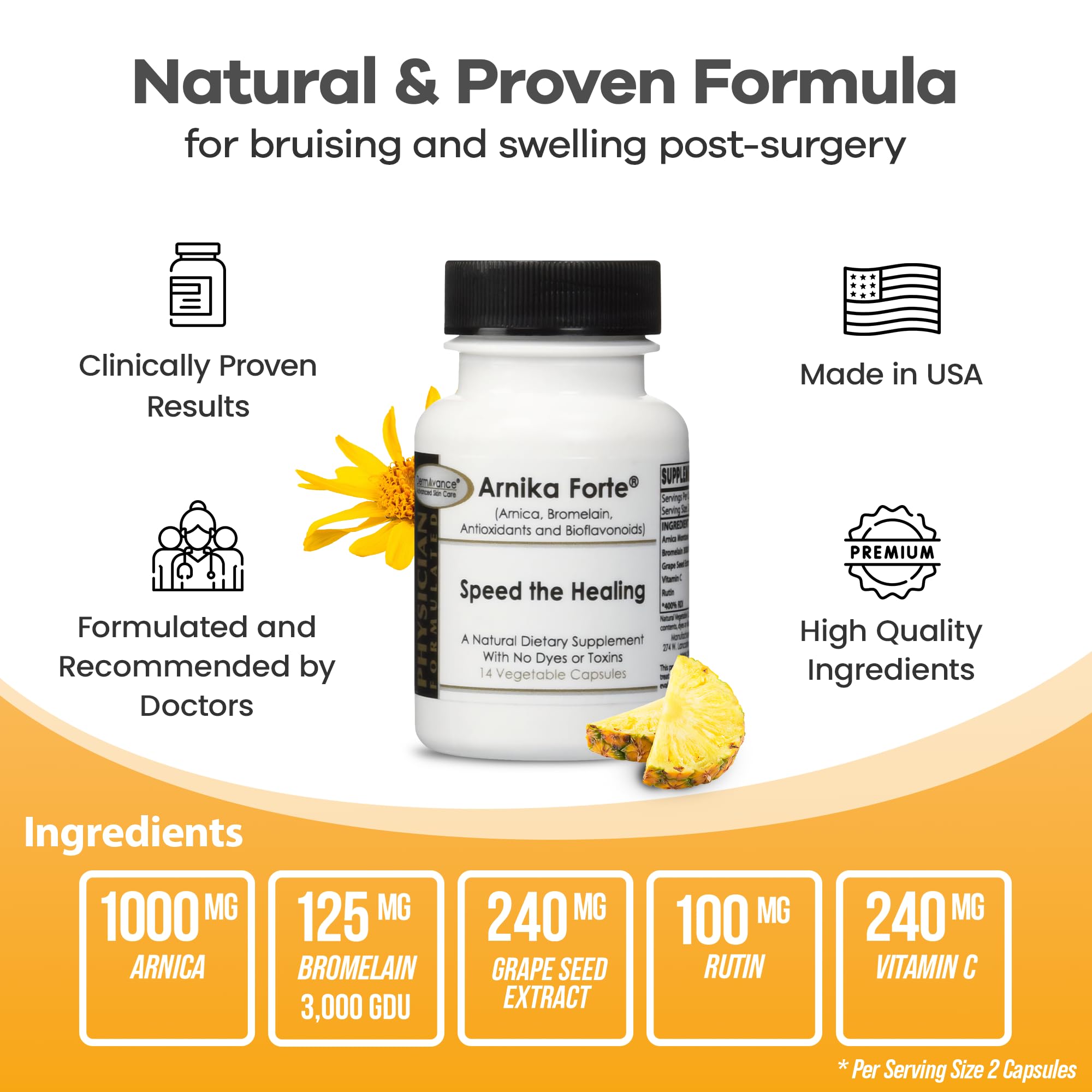 DermAvance Arnika Forte Capsules with ingredients list on packaging