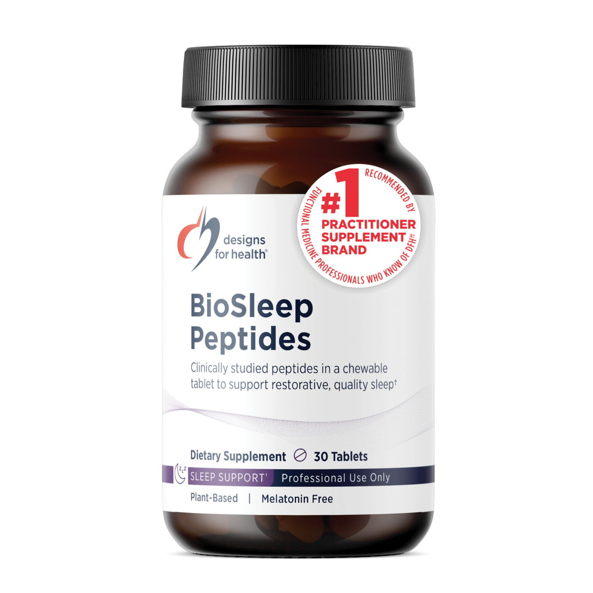 Designs for Health BioSleep Peptides Sleep Supplement 30 Chewable Tablets front view
