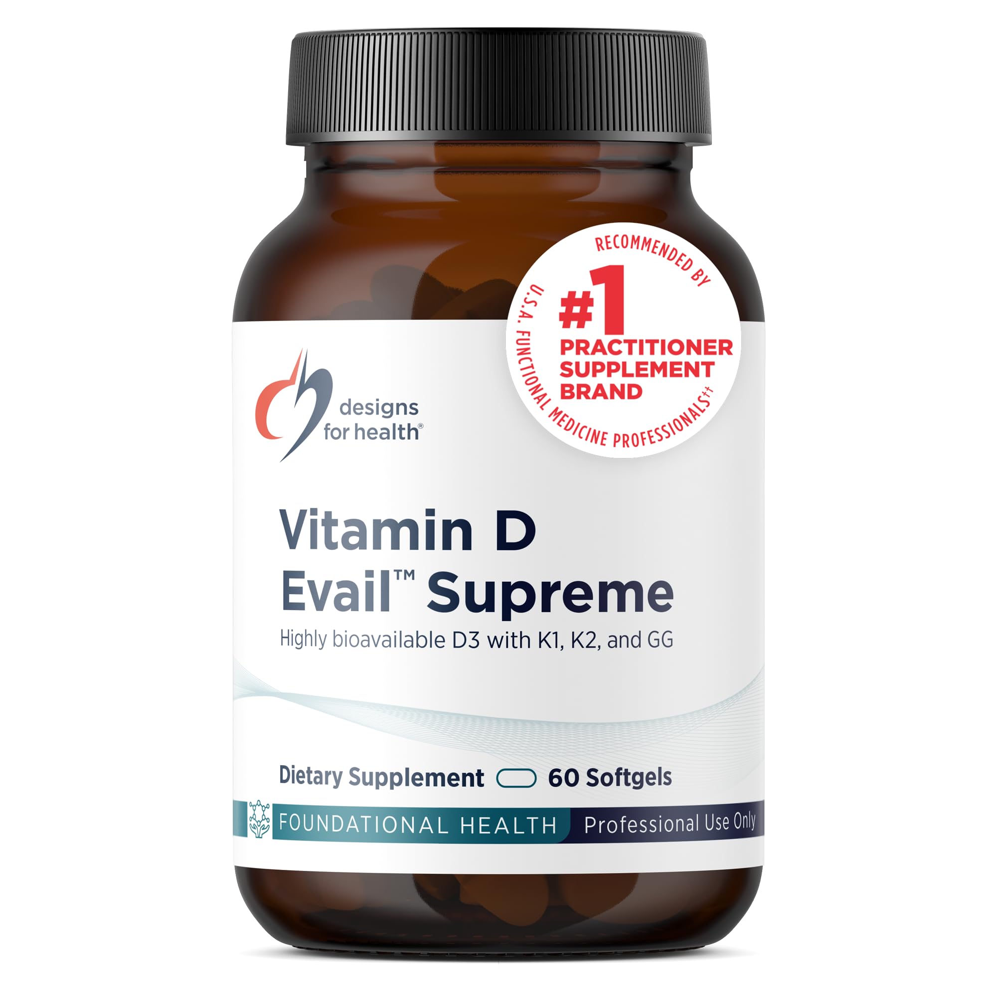 Designs for Health D-Evail Vitamin D3 & K2 supplement front view