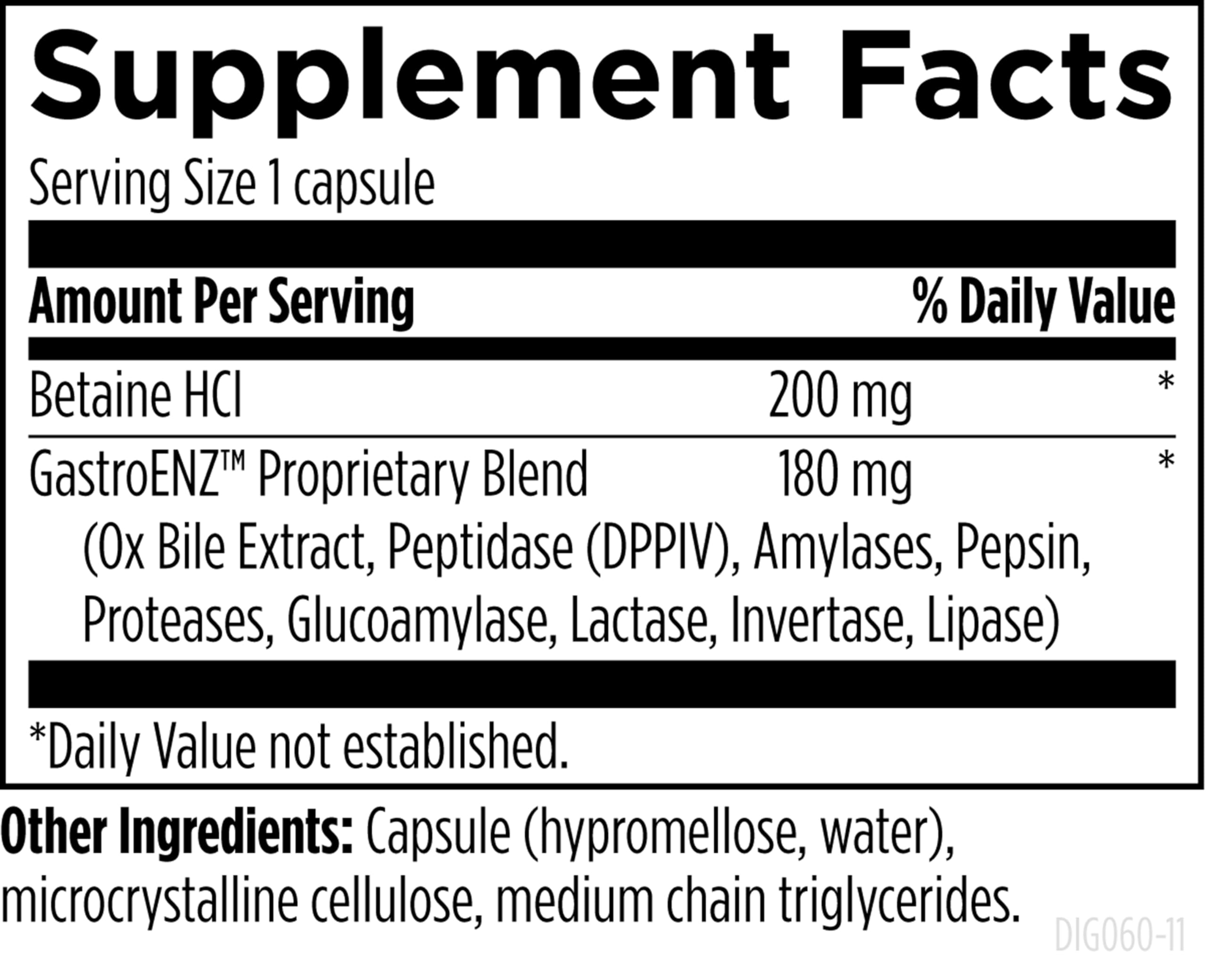 Designs for Health daily Enzyme Supplement 59g ingredients list