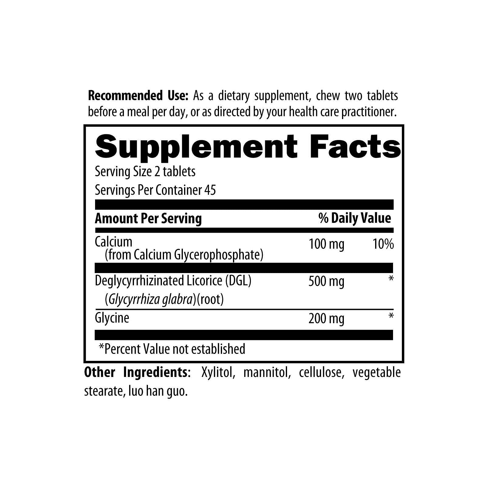 Designs for Health DGL Synergy Licorice Root Supplement ingredients list