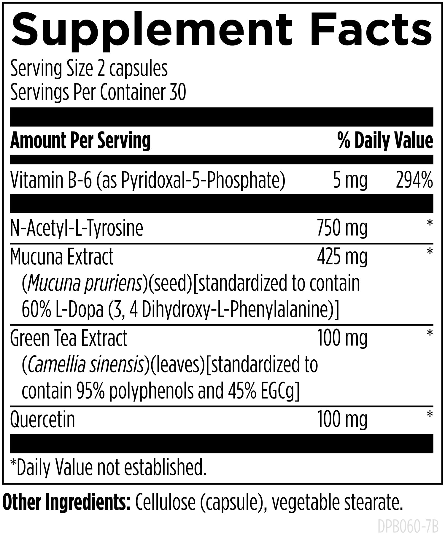Designs for Health DopaBoost supplement back view highlighting ingredient list