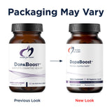 Designs for Health DopaBoost supplement with capsules on a wooden table