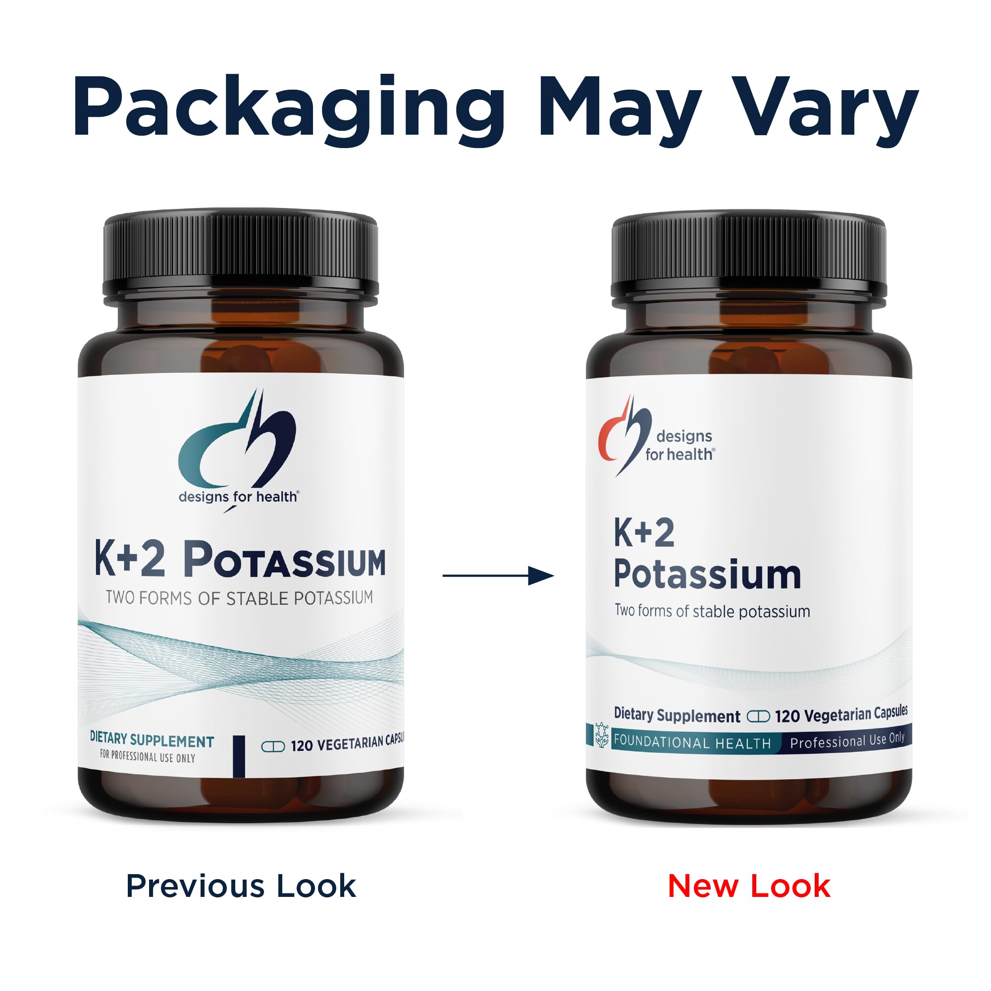 Designs for Health K+2 Potassium Supplement bottle with label