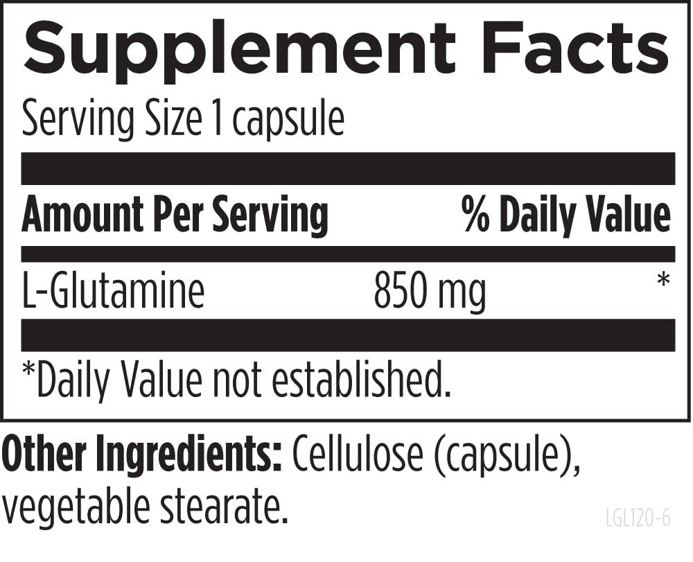 Designs for Health L-Glutamine Capsules 850mg side view