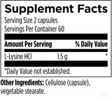 Designs for Health L-Lysine 1500 mg supplement capsules close-up