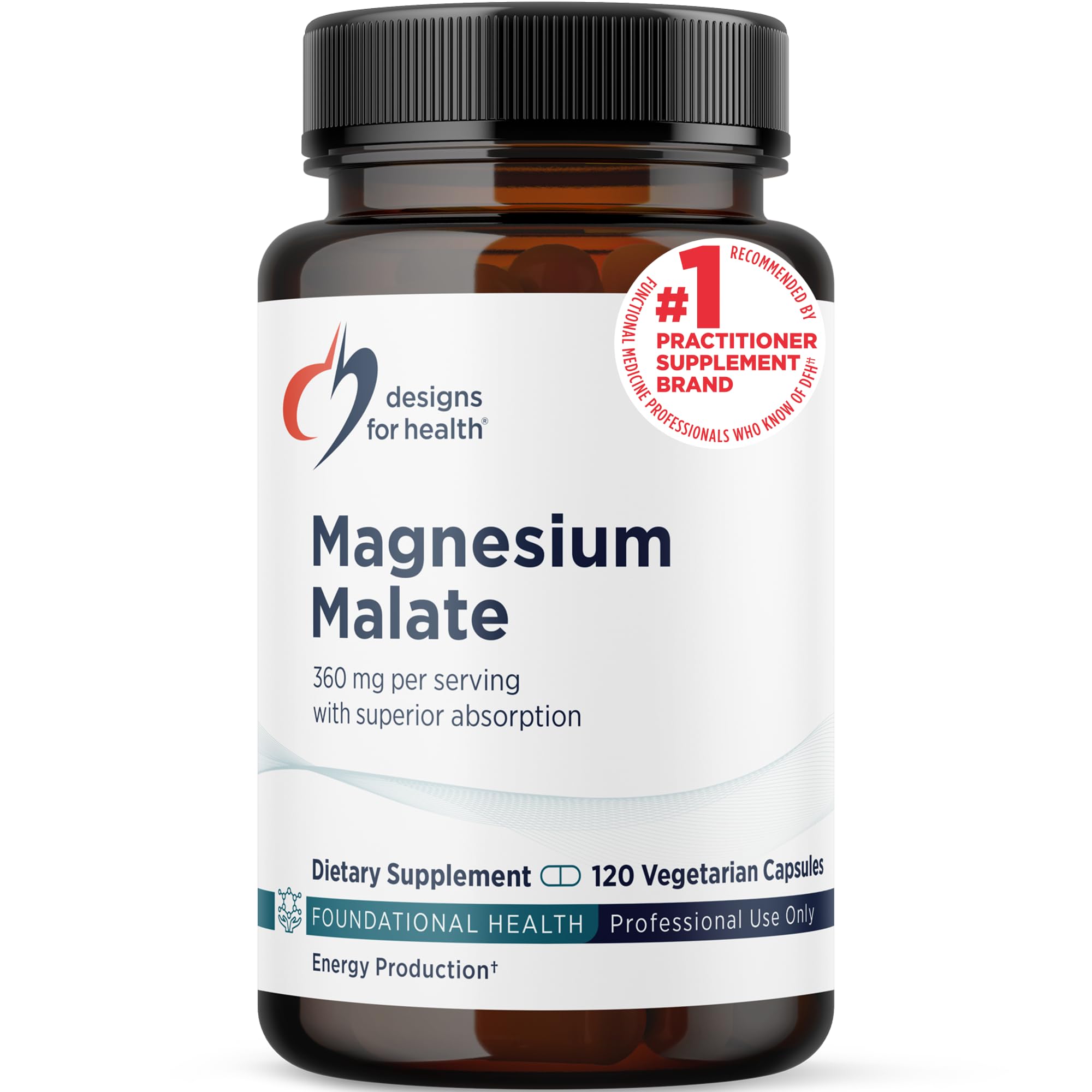 Designs for Health Magnesium Malate Capsules 360mg front view