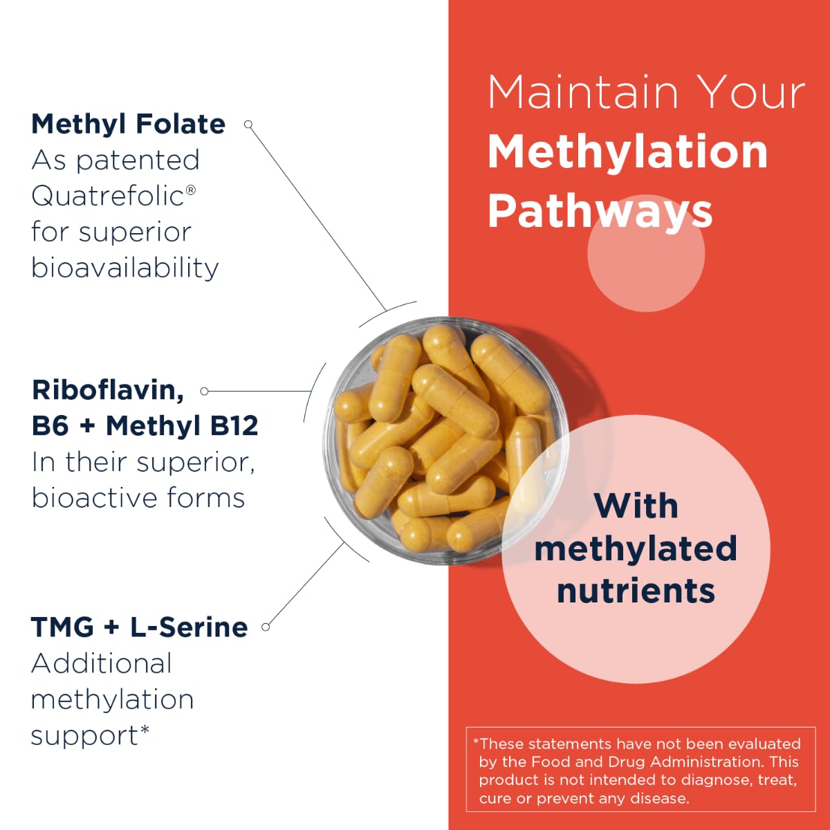 Designs for Health Methylation Support B Complex capsules in a hand