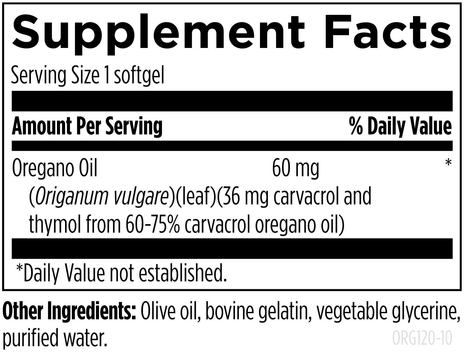 Designs for Health Oil of Oregano Softgels back view