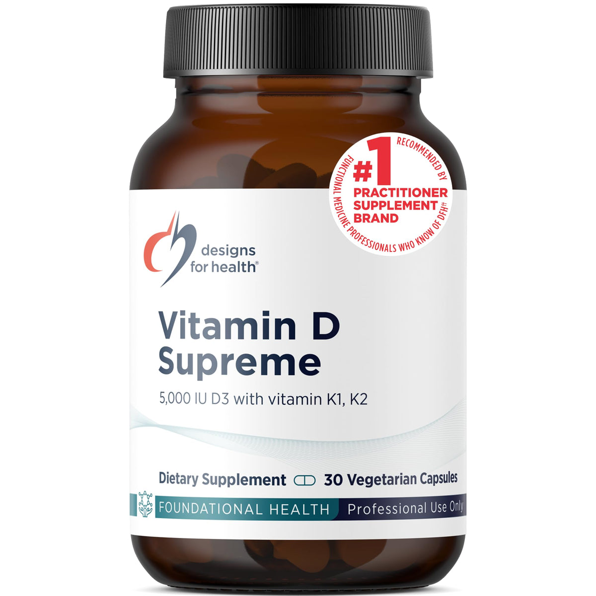 Designs for Health Vitamin D3 + K2 capsule front view