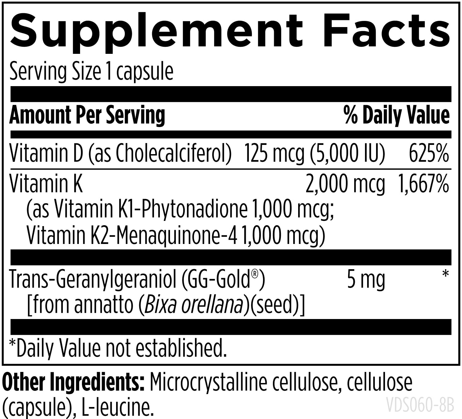 Designs for Health Vitamin D3 & K2 Capsules with dosage information