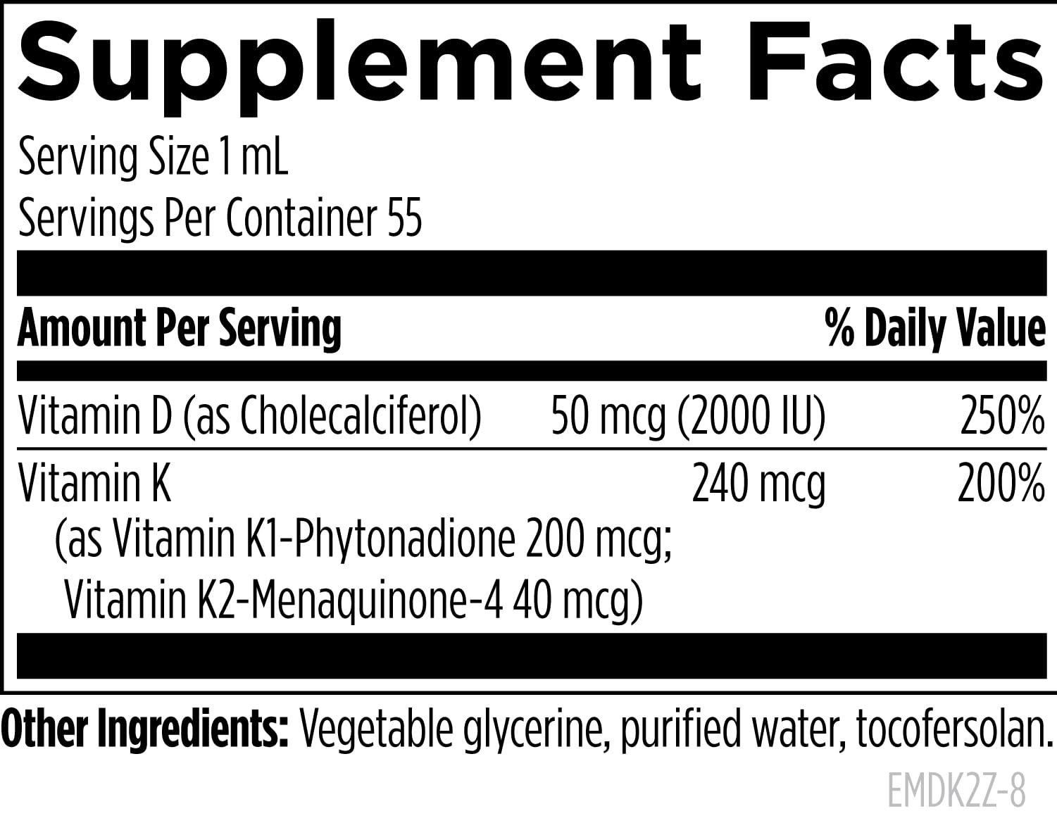 Designs for Health Vitamin D3 & K2 Liquid 2000 IU bottle with cap