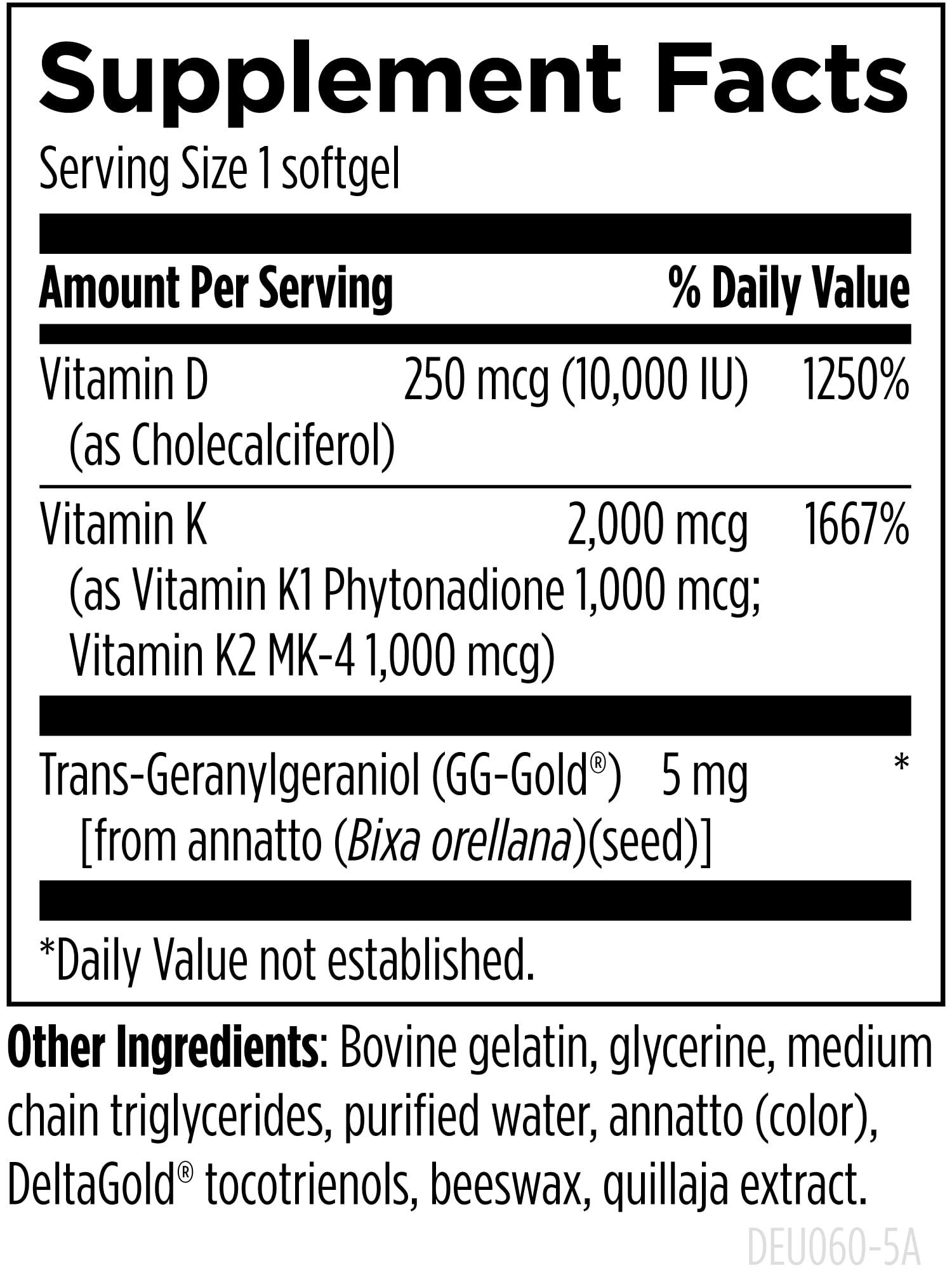 Designs for Health Vitamin D3 & K2 supplement bottle side view