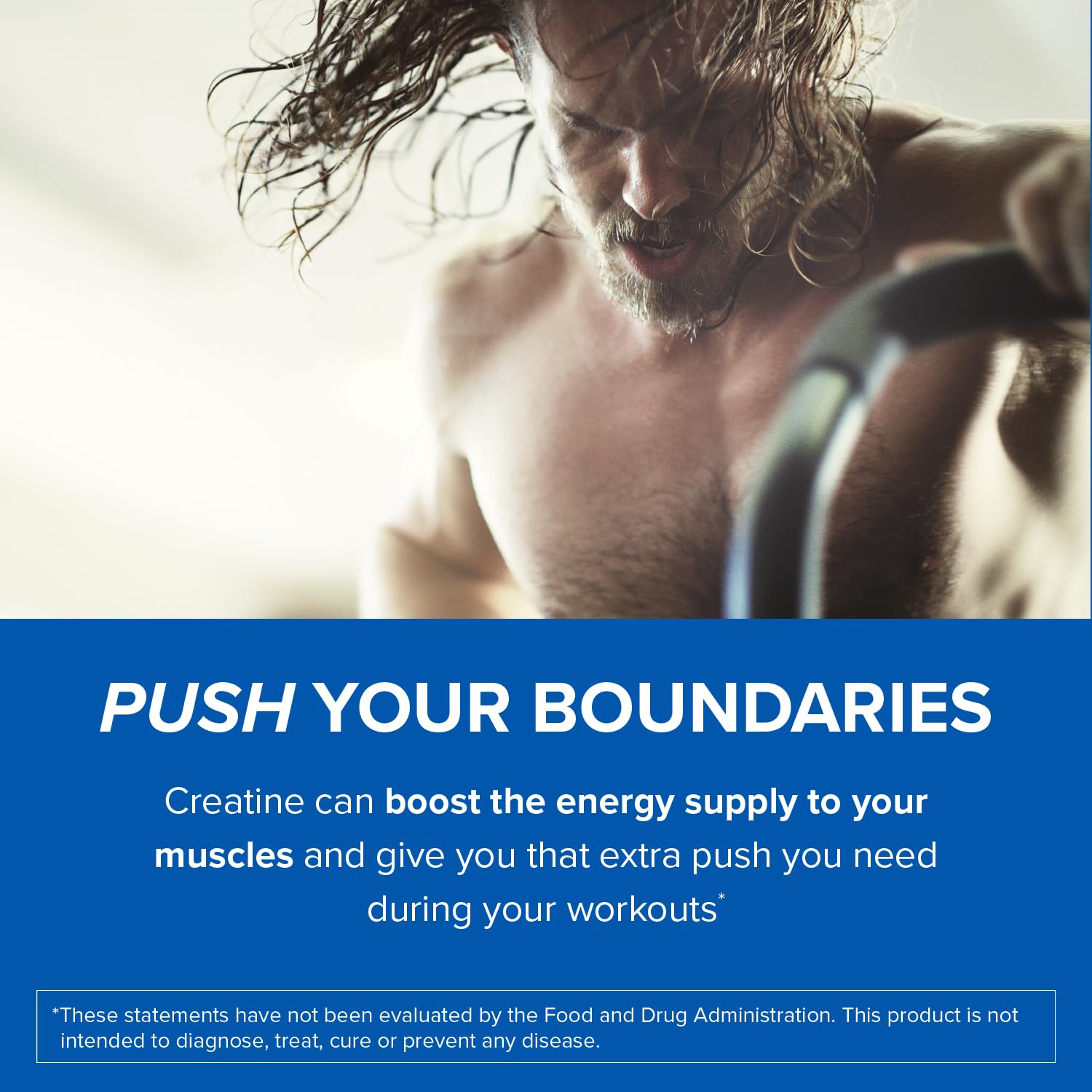 Designs for Sport Creatine Monohydrate 567g powder packaging on a gym bench