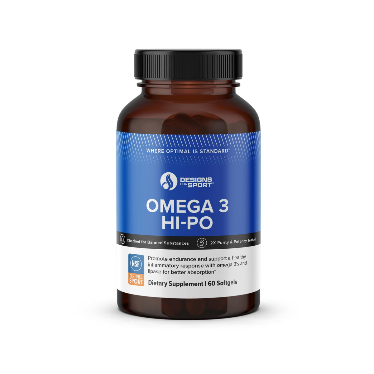 Designs for Sport Omega 3 HI-PO 1500mg supplement front view