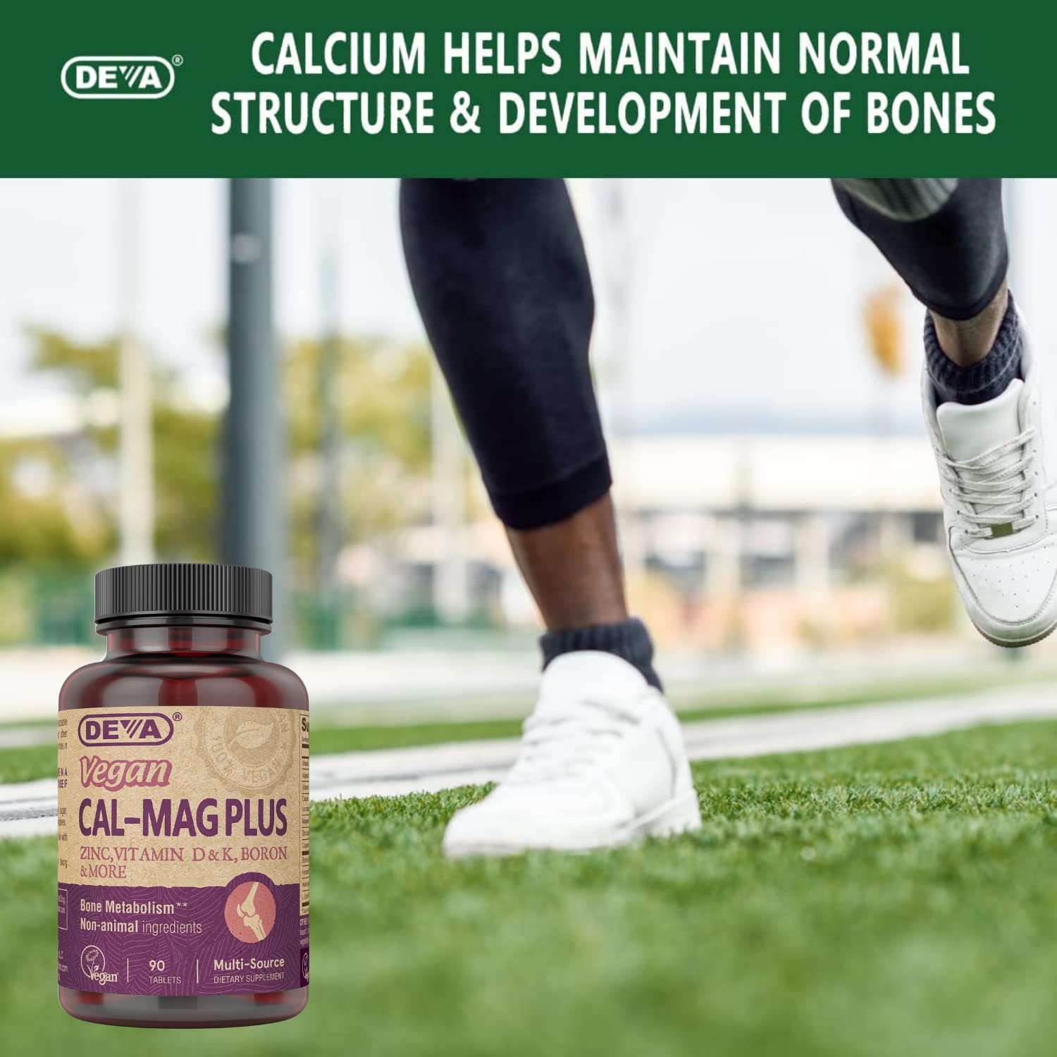 DEVA Calcium Supplement packaging with vitamins and minerals highlighted