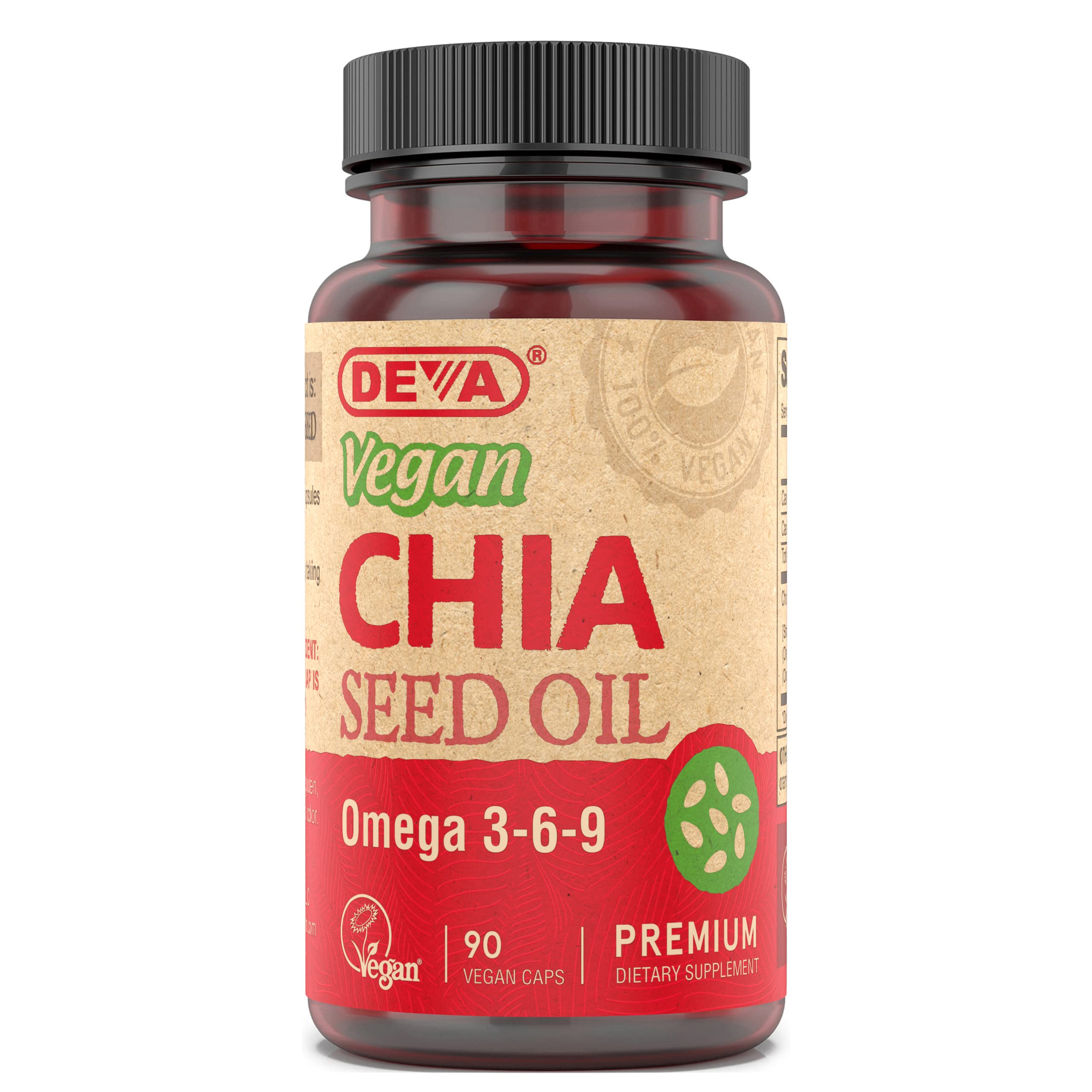 DEVA Chia Seed Oil Vegan Capsules front view with packaging
