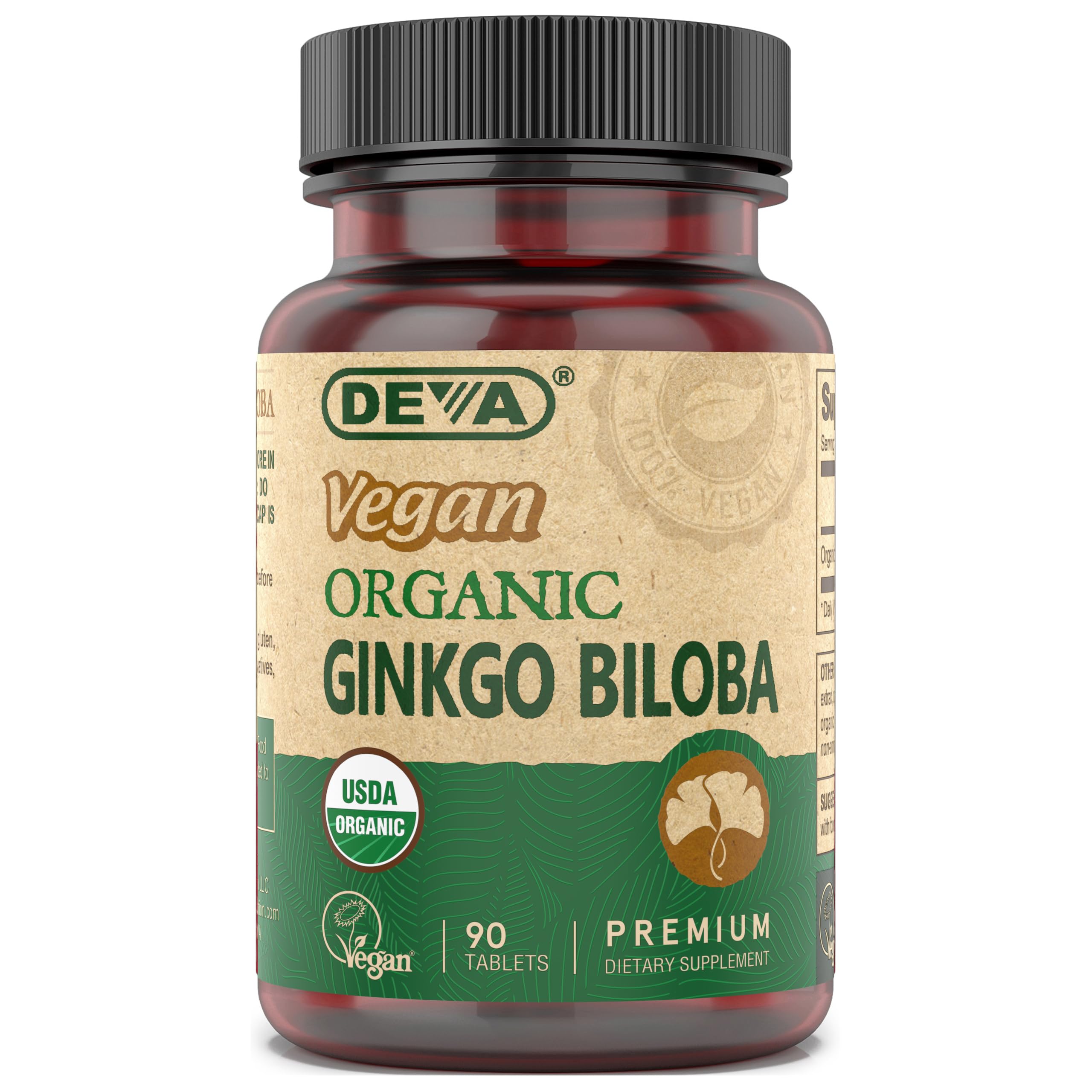 DEVA Ginkgo Biloba Vegan Supplement 300mg tablet front view