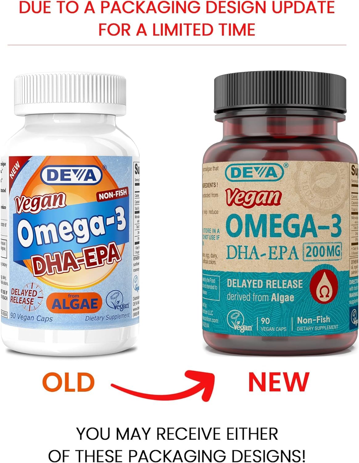 DEVA Omega-3 DHA & EPA vegan capsules side view