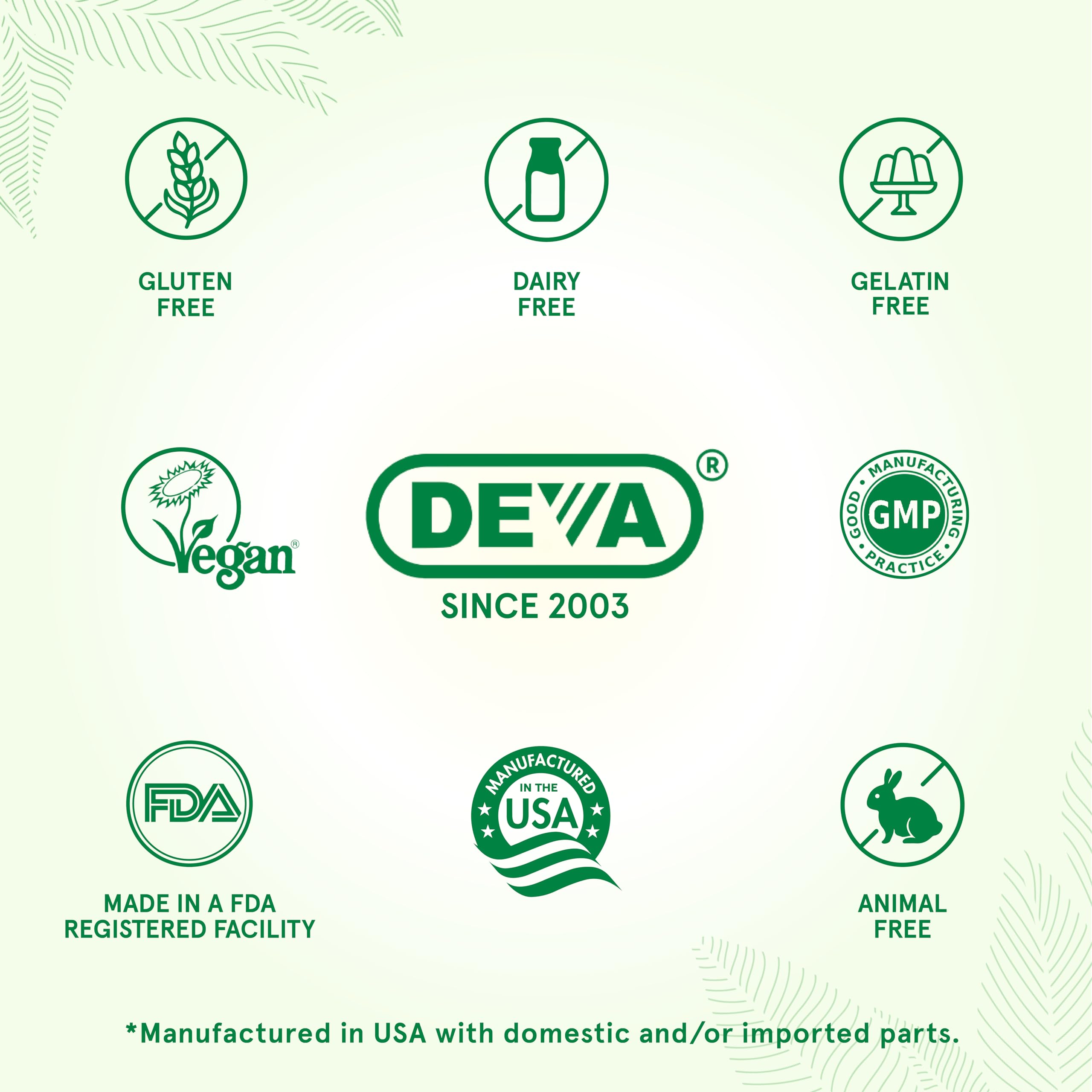 DEVA Prenatal Multivitamins on a wooden table with a plant