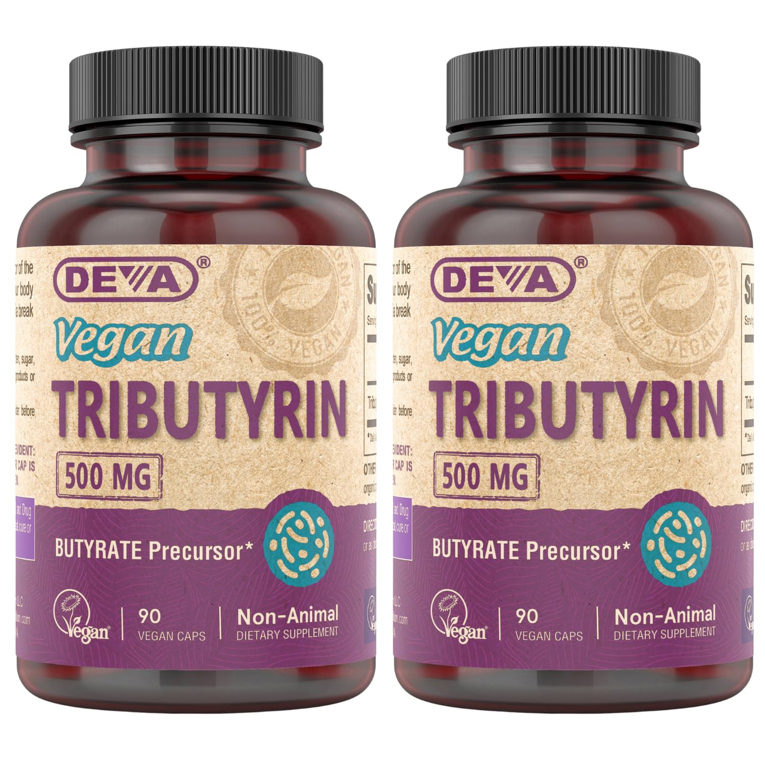 DEVA Tributyrin Butyrate Precursor 500mg vegan capsules front view