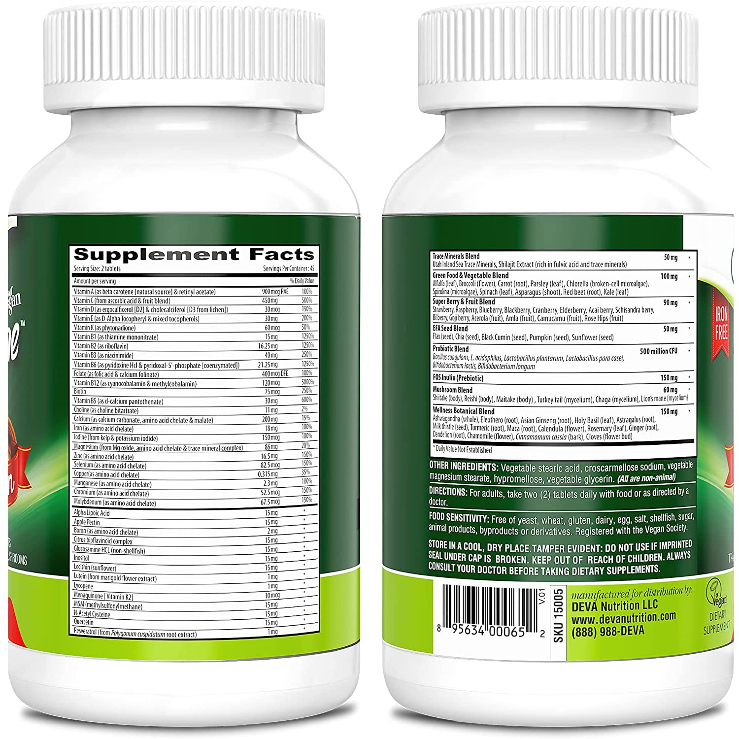 DEVA TUBA Vegan Multivitamin 349g side view