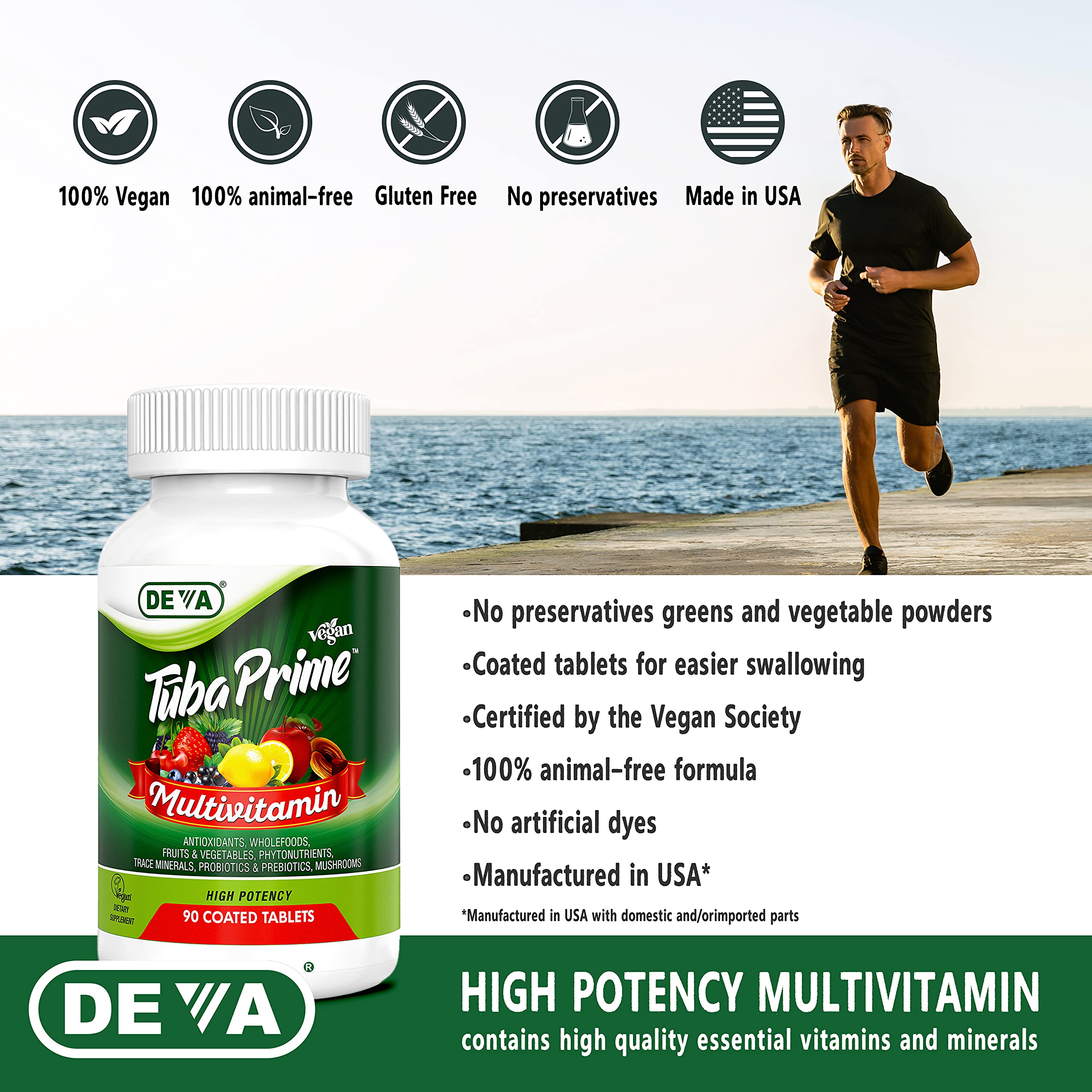 DEVA TUBA Vegan Multivitamin ingredients list on the back