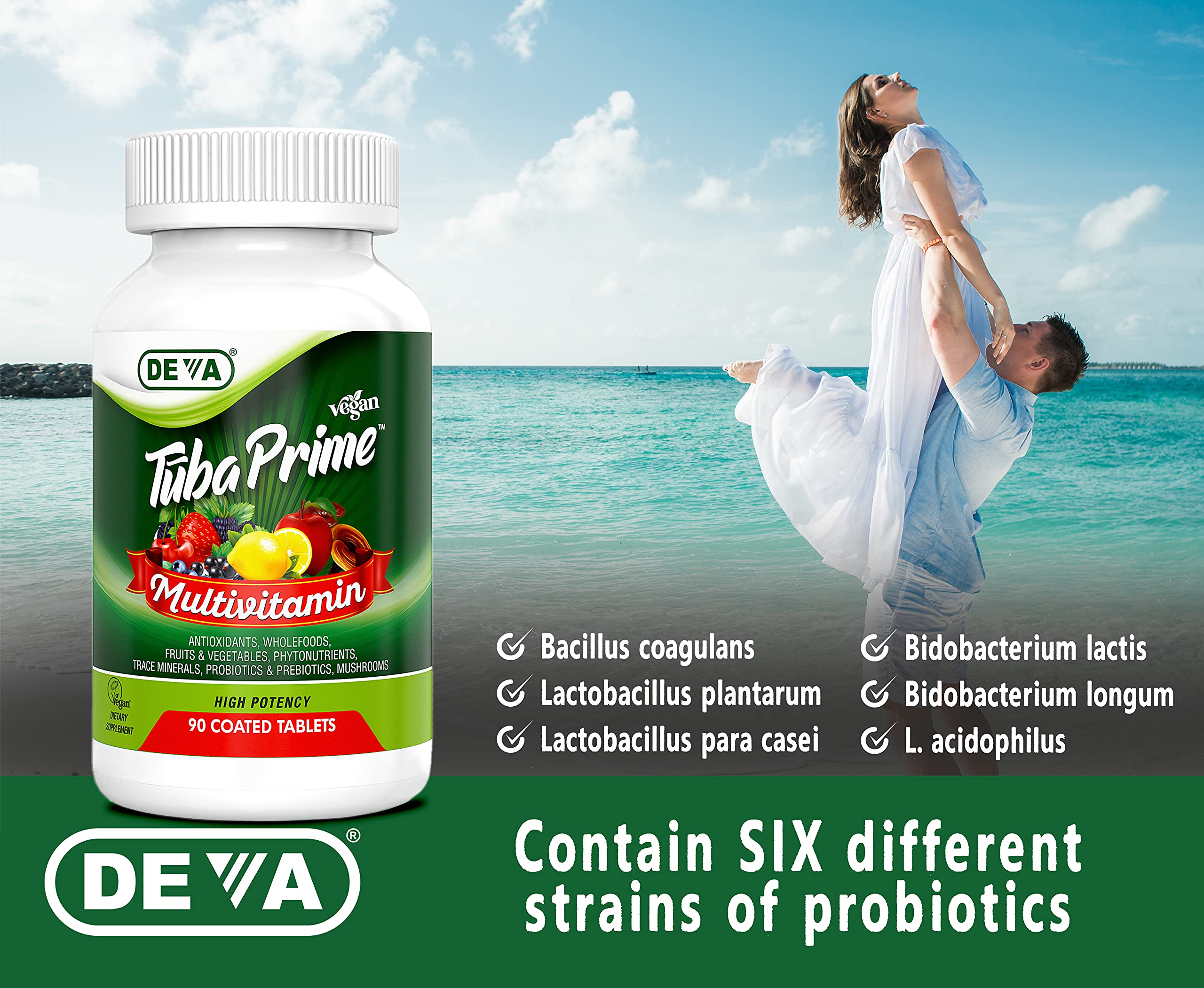 DEVA TUBA Vegan Multivitamin showing dosage instructions