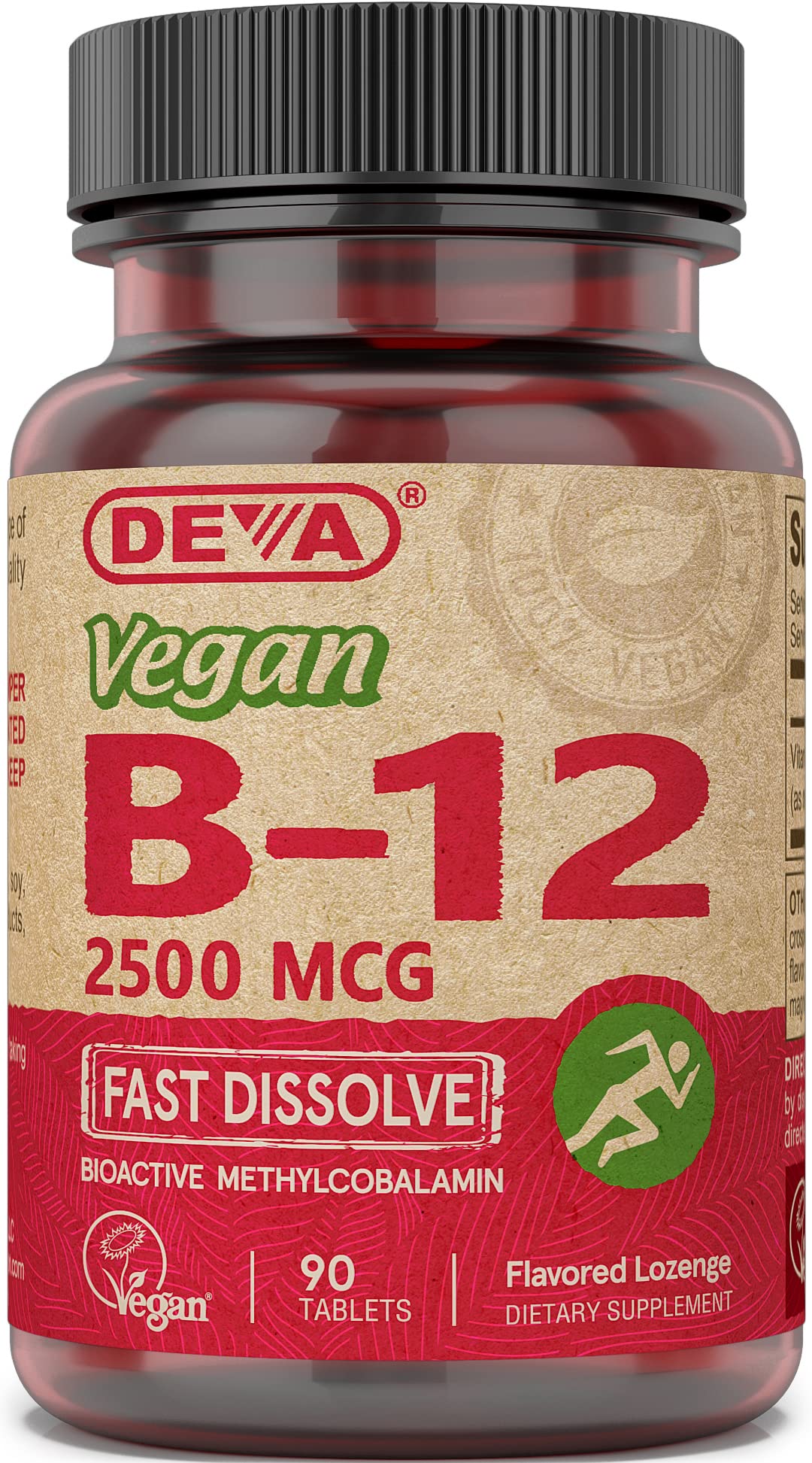 DEVA Vegan B12 Sublingual Tablets 2500mcg front view
