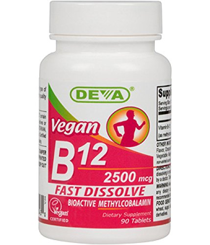 DEVA Vegan B12 Sublingual Tablets on a wooden surface