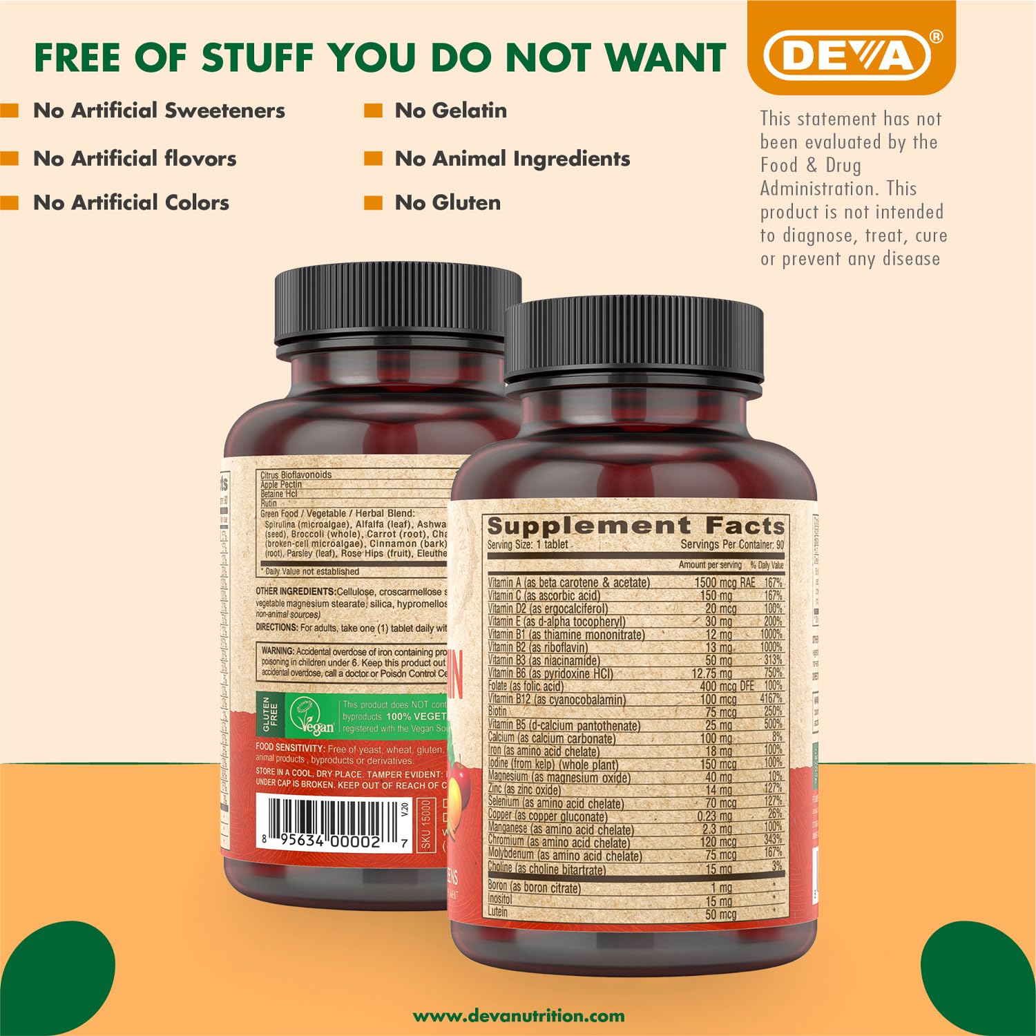 DEVA Vegan Multivitamin and Mineral Supplement ingredients list