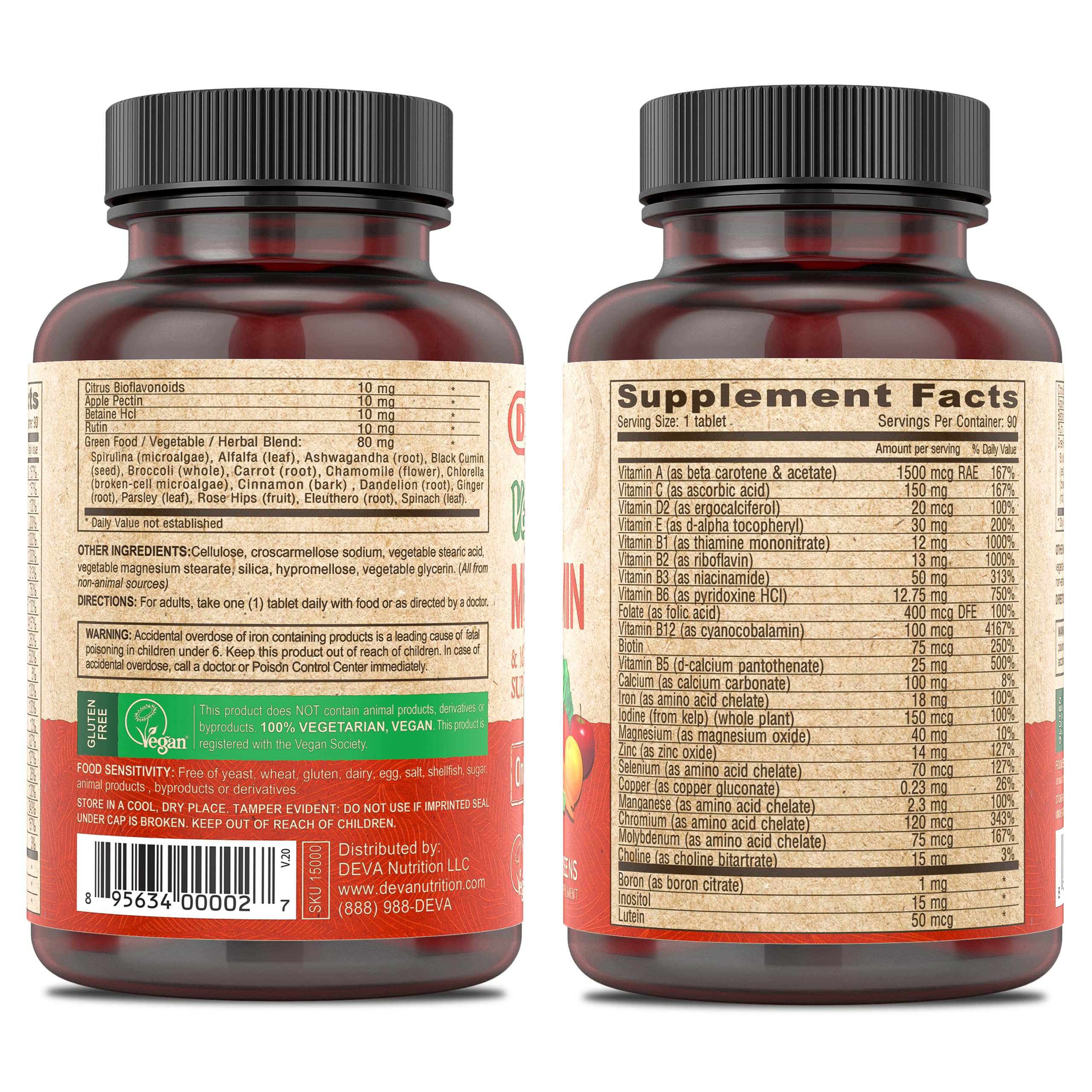 DEVA Vegan Multivitamin and Mineral Supplement side view