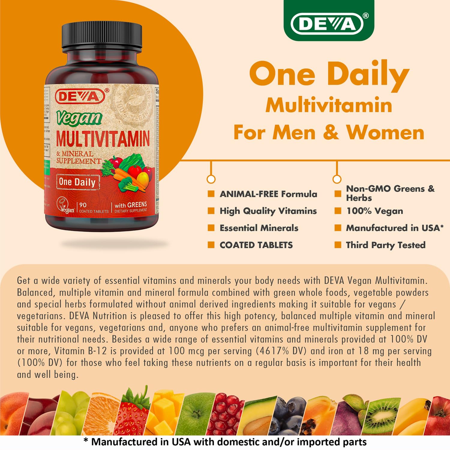DEVA Vegan Multivitamin and Mineral Supplement with fresh vegetables
